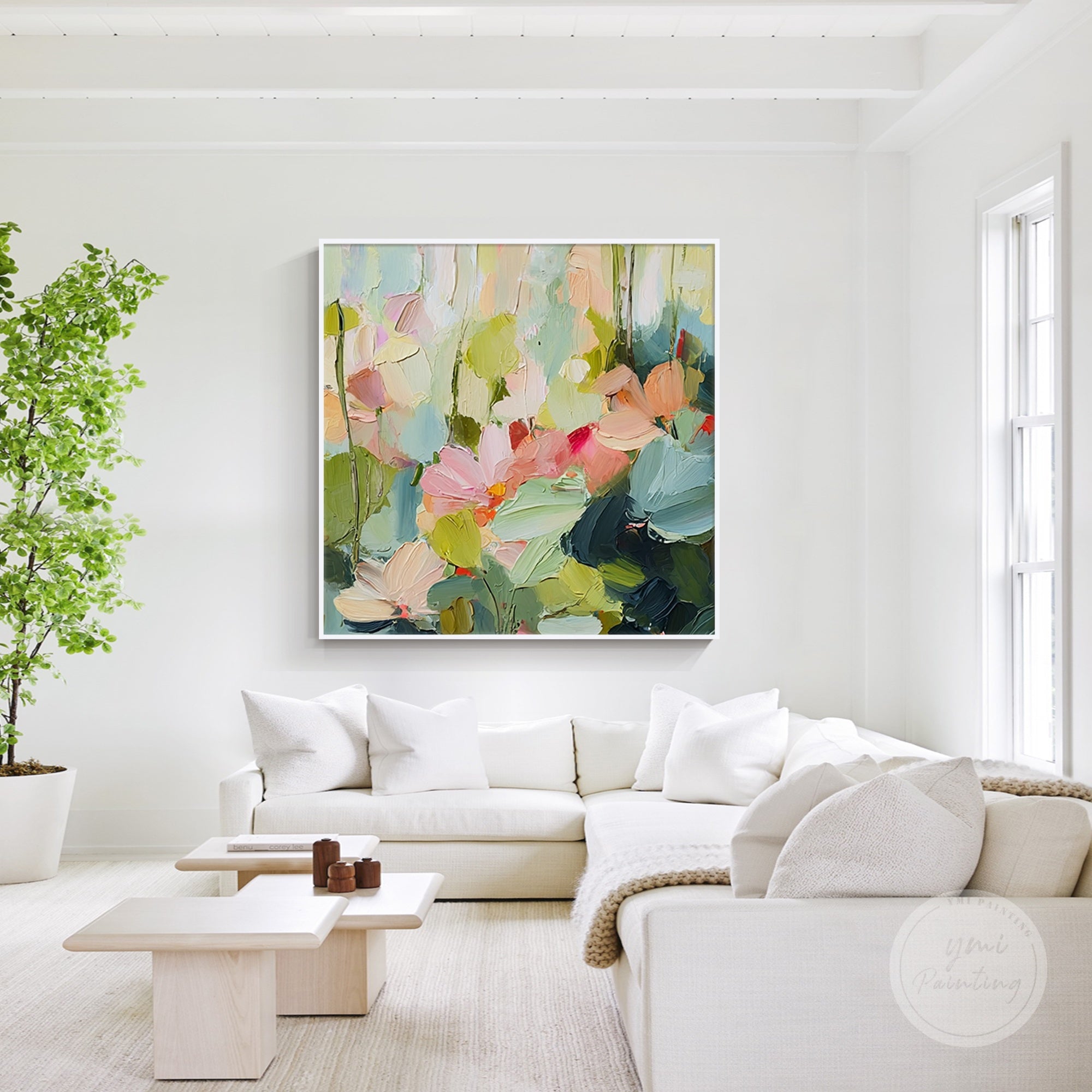 Hand-painted flower art with intricate textures, perfect for modern home decor.