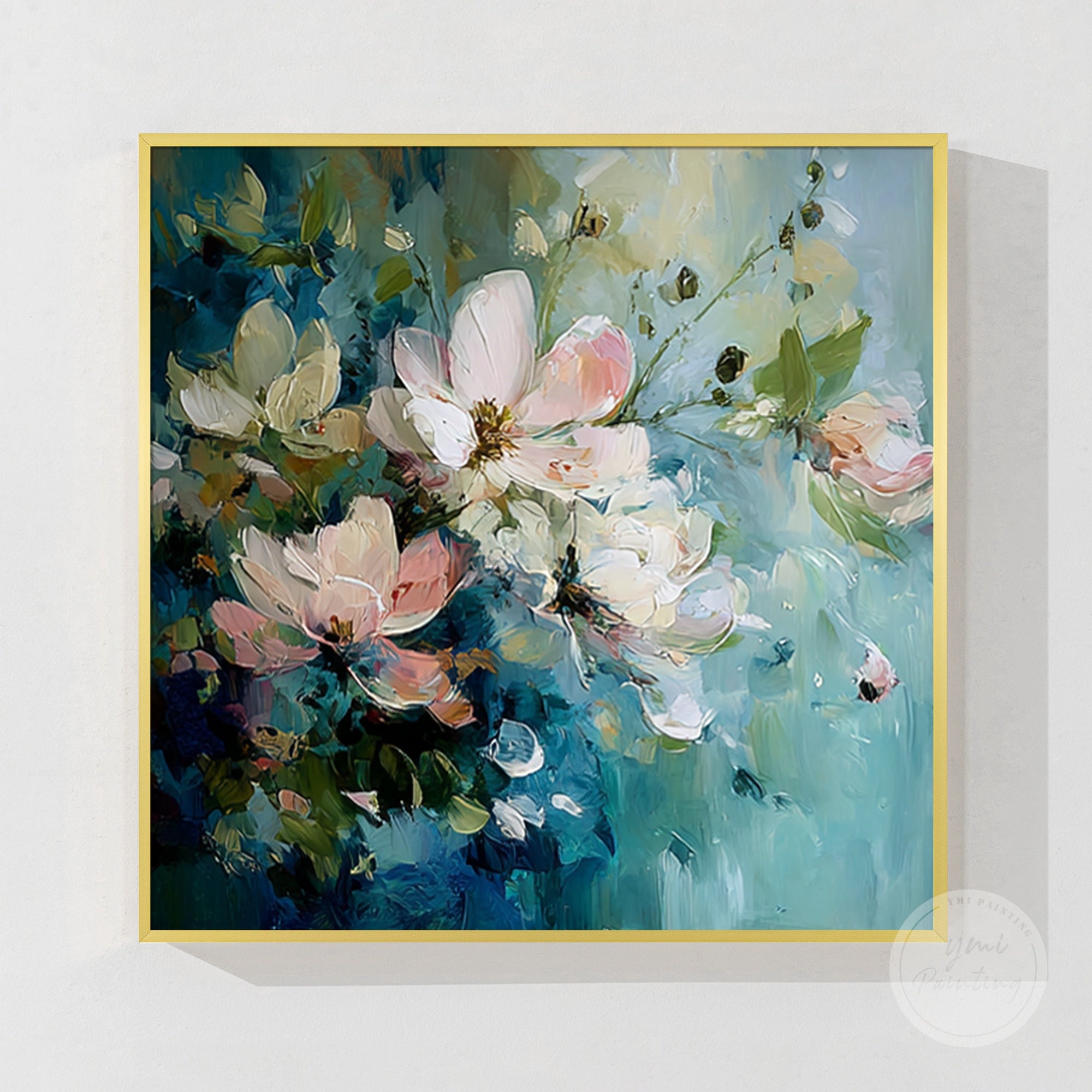 Beautiful floral art featuring blue and pink flowers, ideal for brightening up your space.