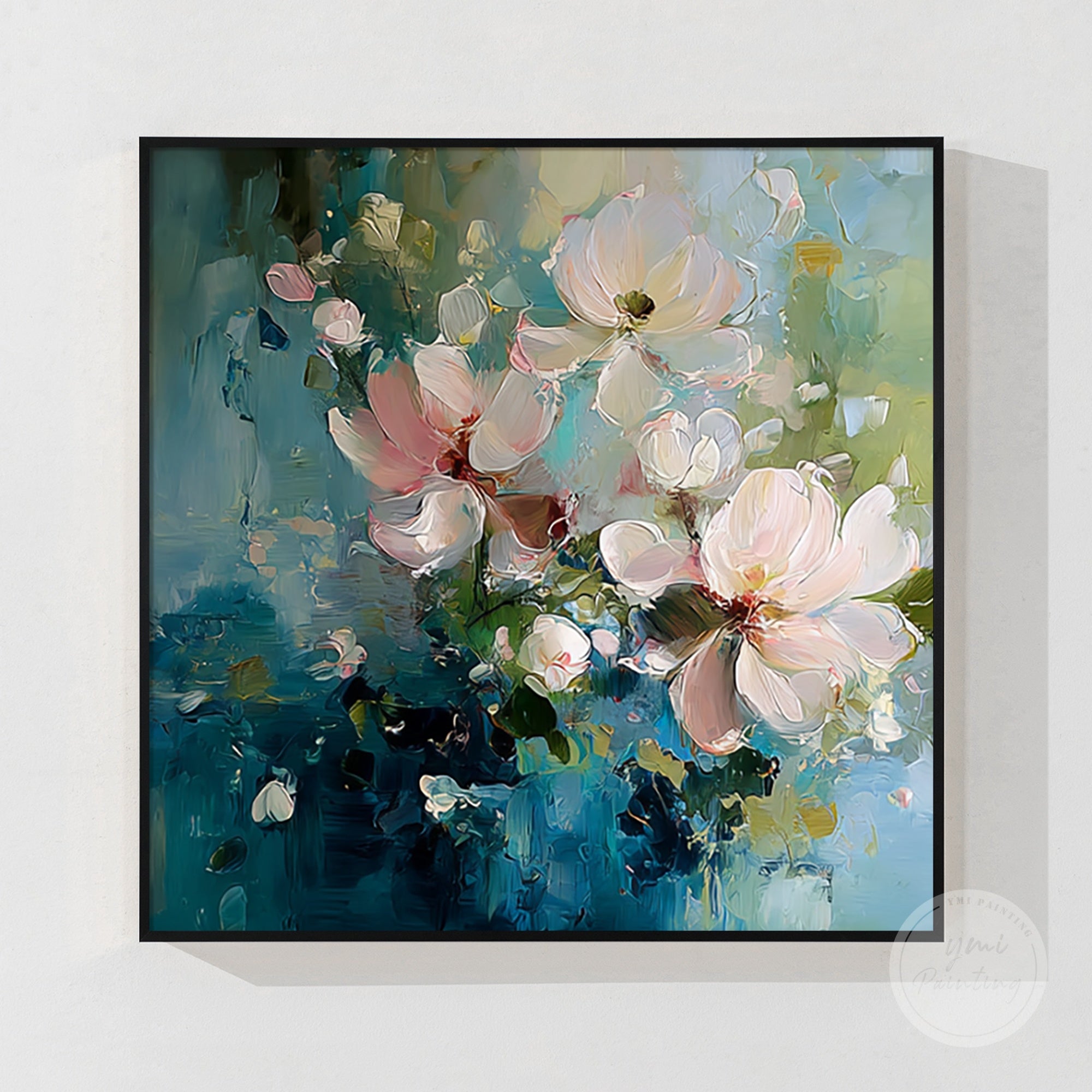 Bold and vibrant blue and pink floral canvas art, perfect for adding charm to your decor.