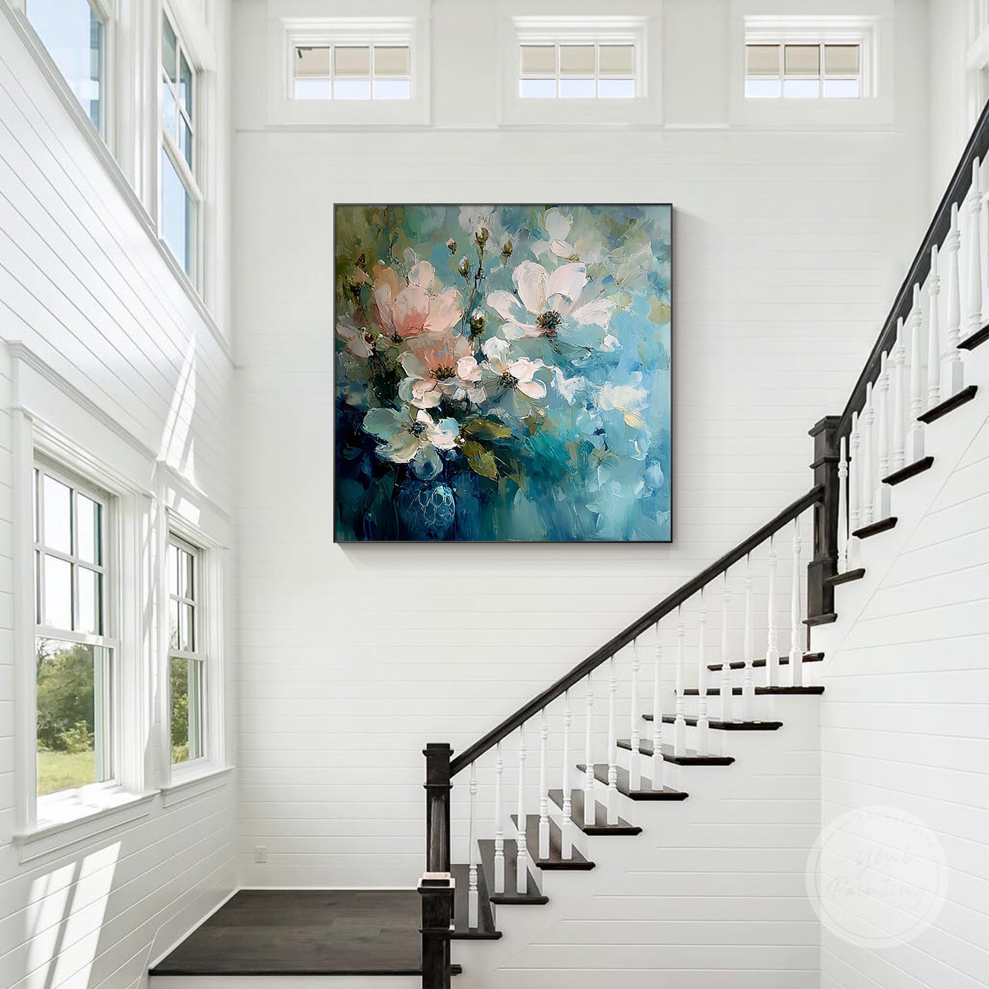 Colorful square flower wall art featuring intricate details, perfect for modern bedroom decor.