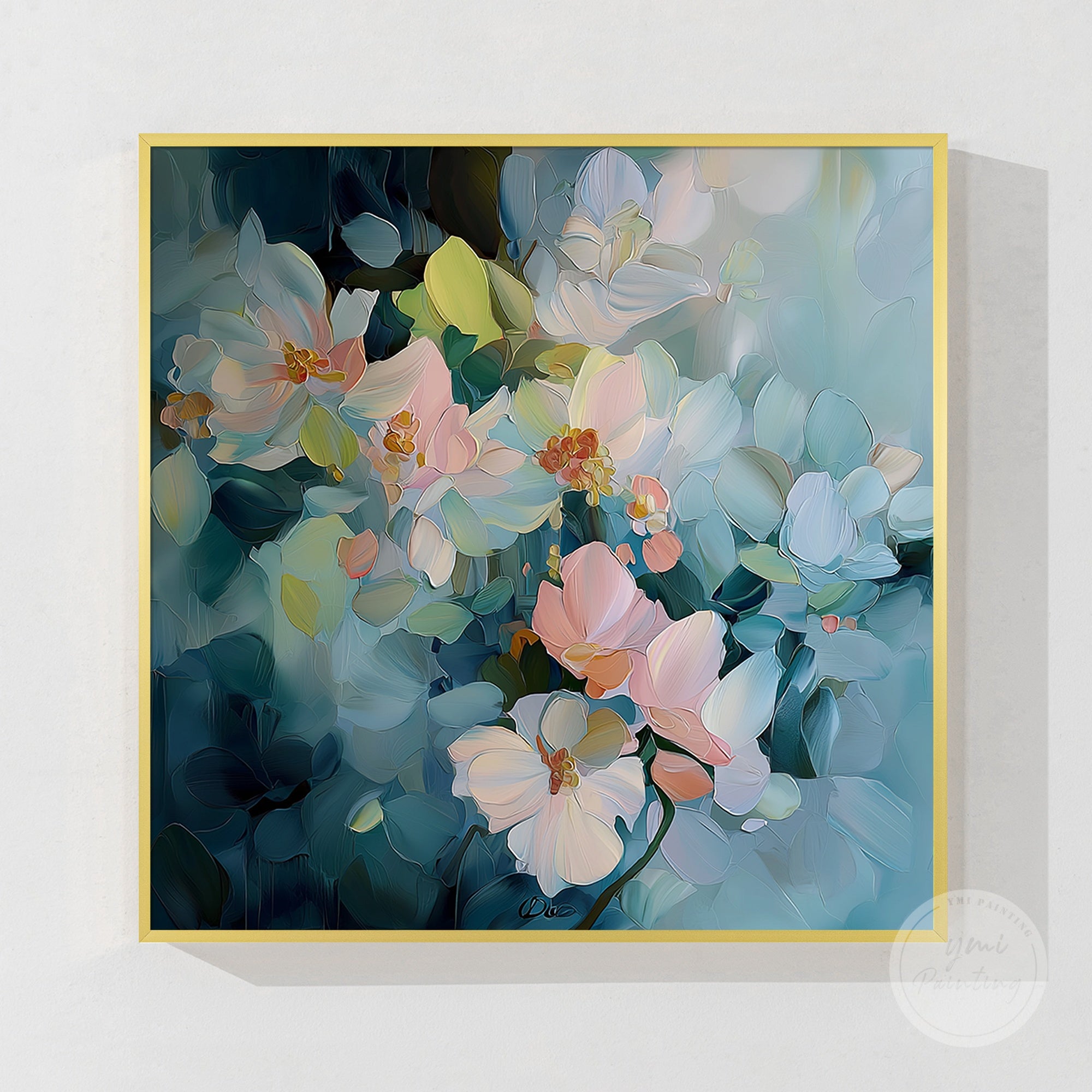 Soft blue and pink flower wall décor, perfect for modern, tranquil spaces.