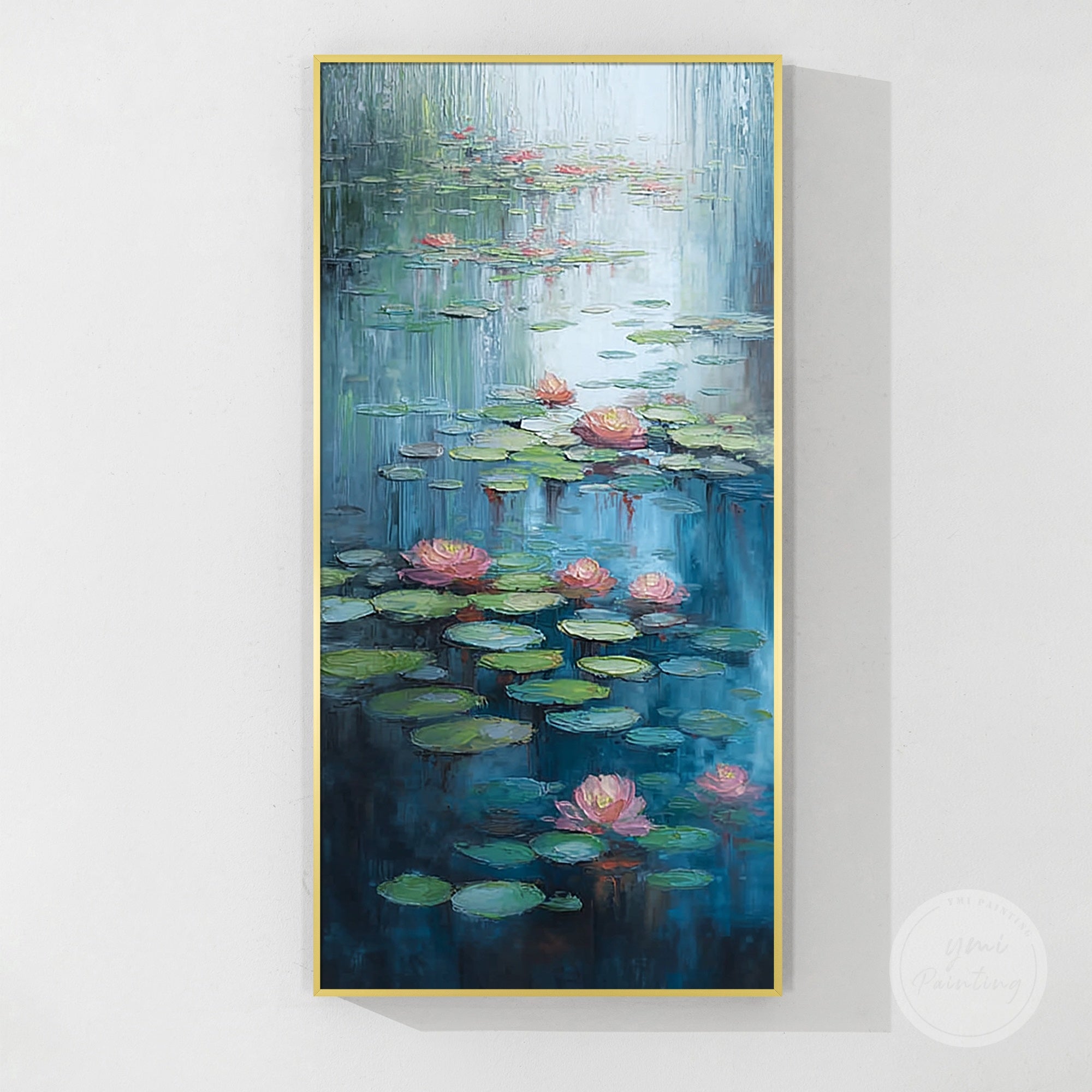 Lotus flower oil painting that brings the beauty of a serene garden pond to your home.