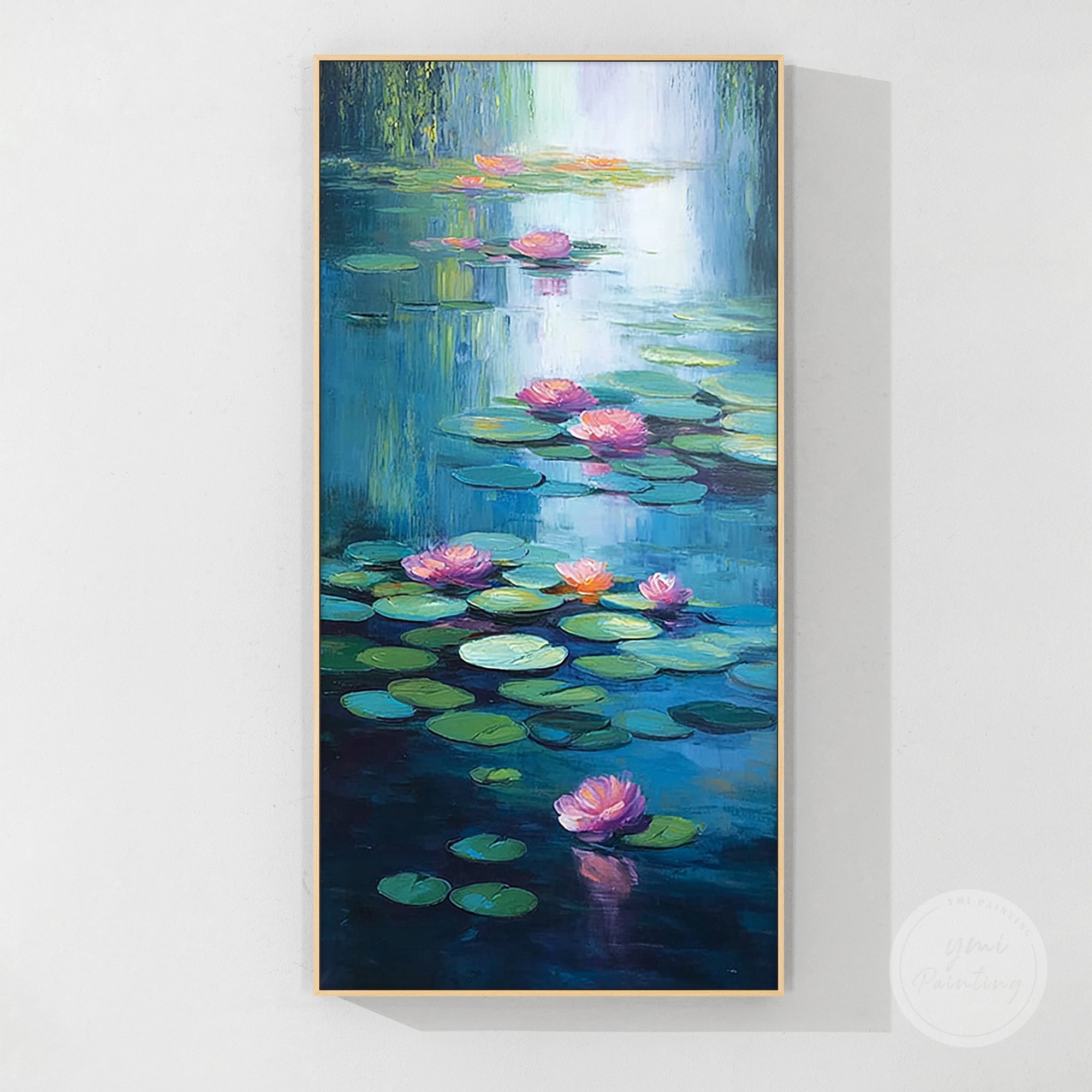 Vibrant lotus flower painting, ideal for creating a calm, nature-inspired atmosphere.