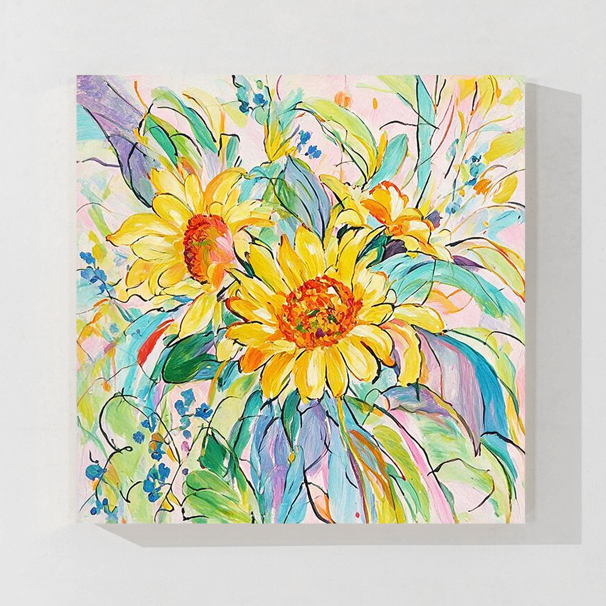 Colorful flower artwork with contemporary botanical composition and painterly texture