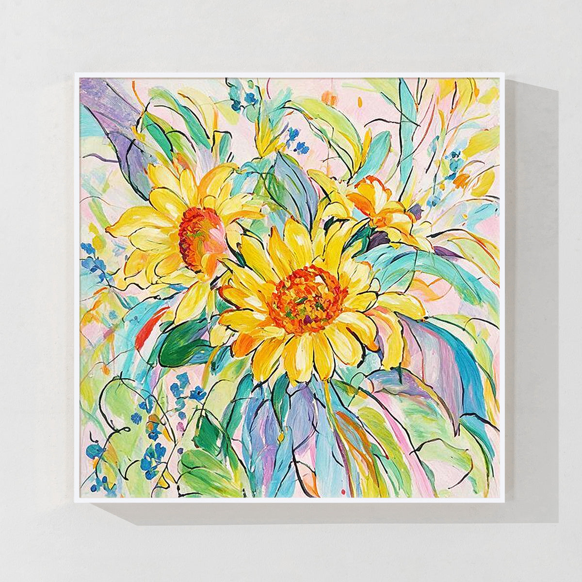 Contemporary abstract floral wall decor with vibrant nature inspired colors