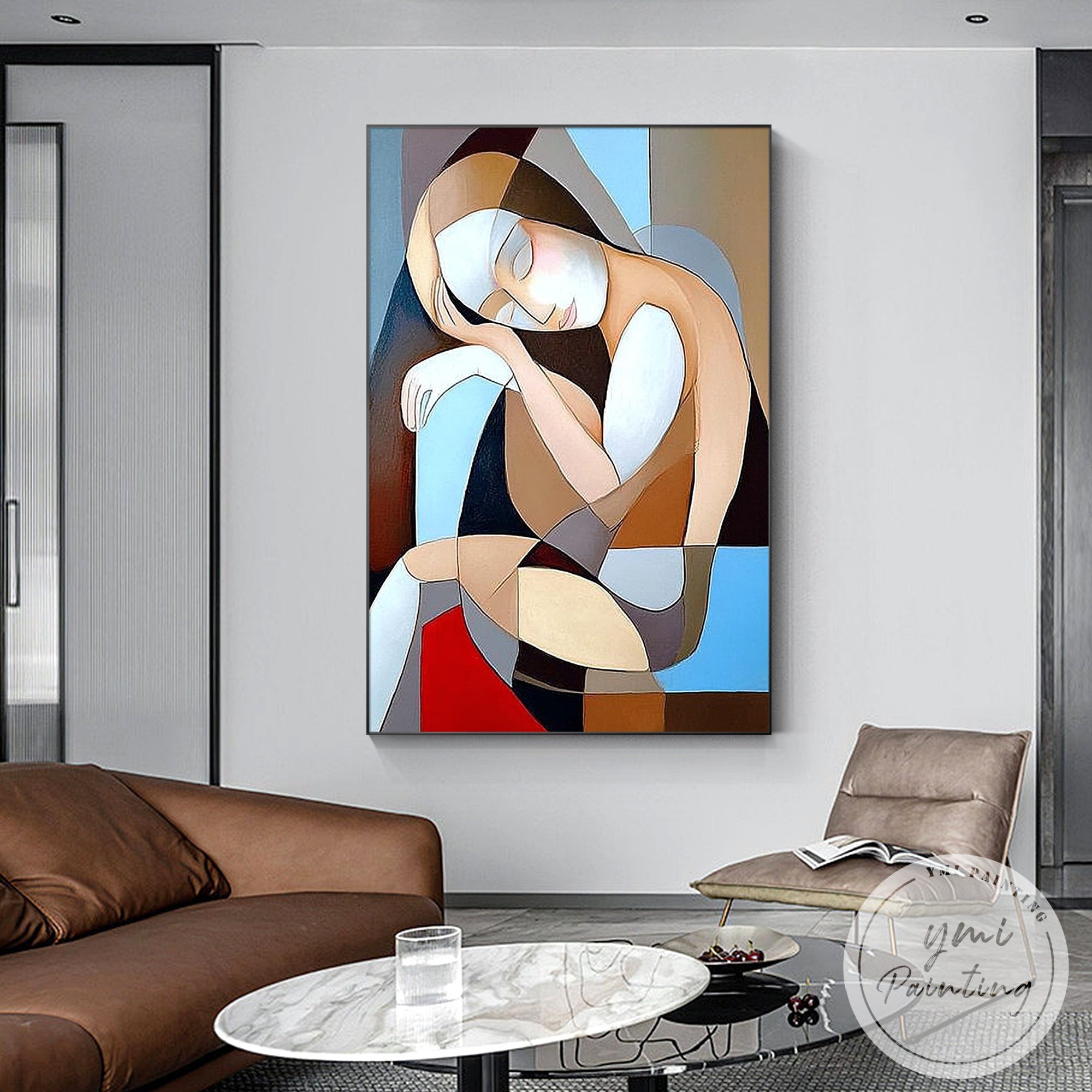 abstract woman painting cubist geometric canvas art