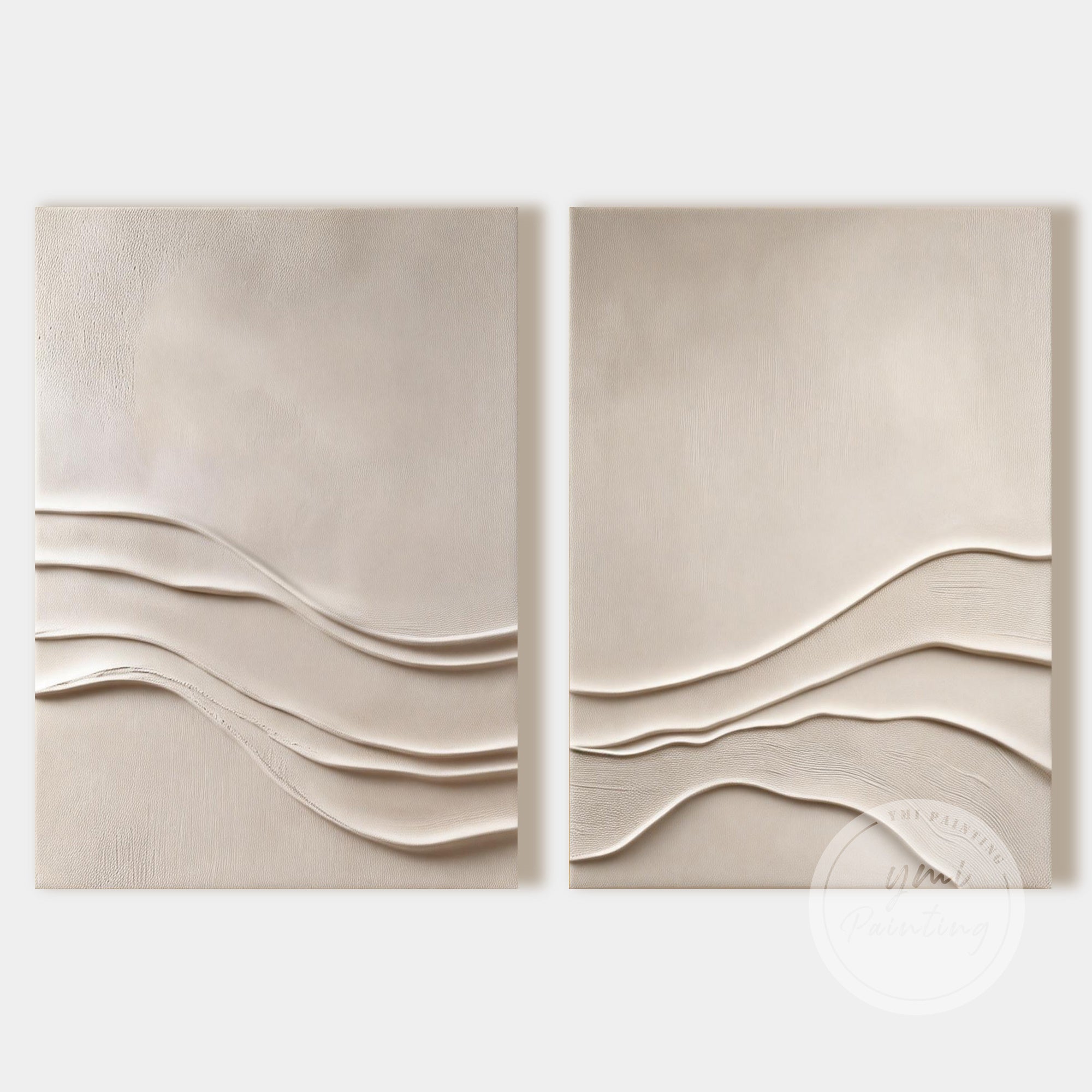 Minimalist Beige Textured Wall Art Set of 2 Japandi Canvas