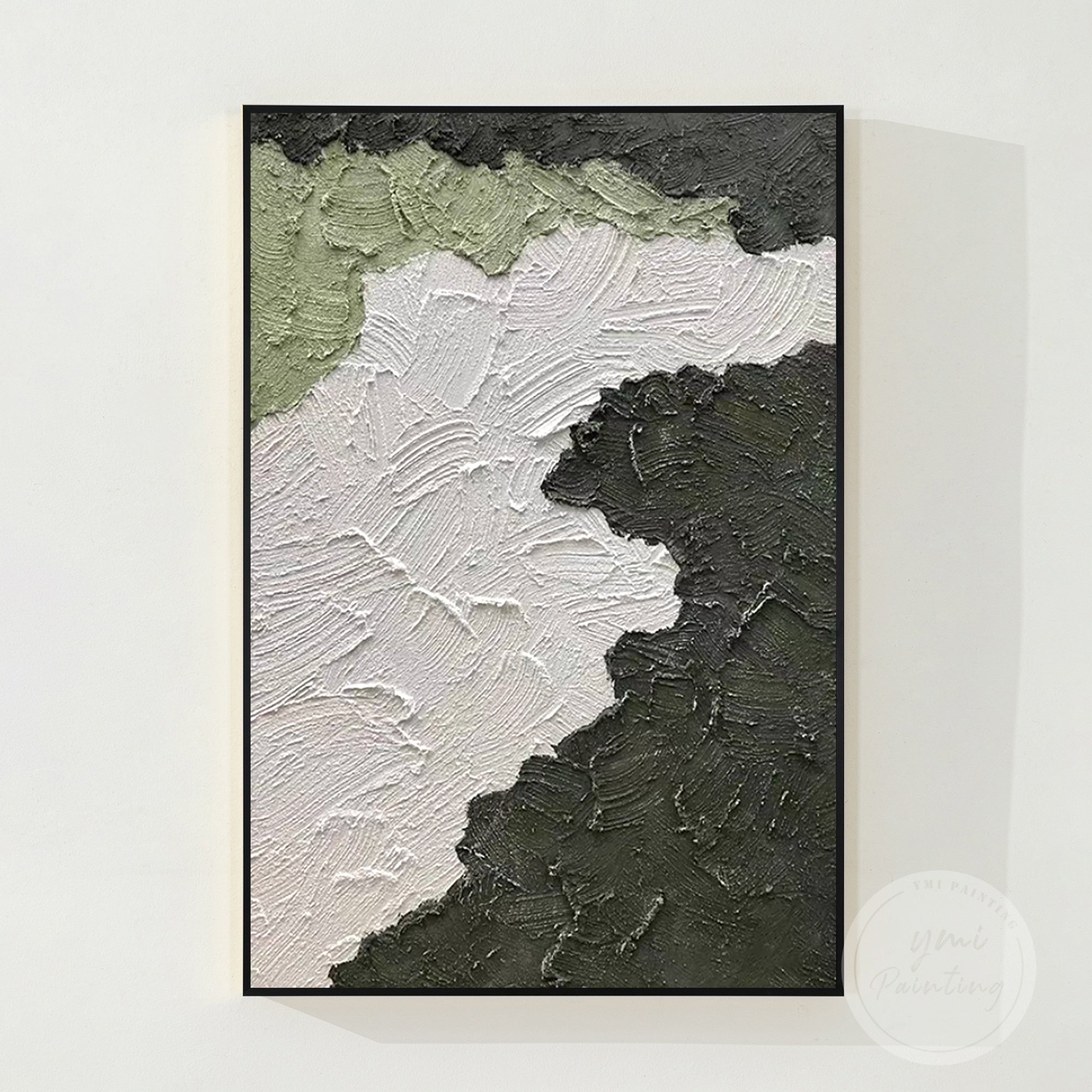 Green and White Modern Textured Painting Wall Art