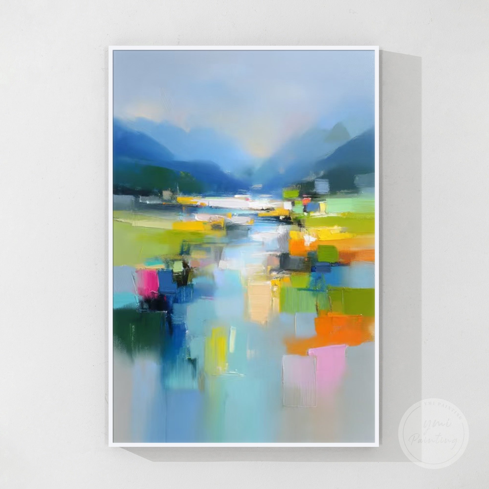 Hand-painted colorful abstract landscape canvas