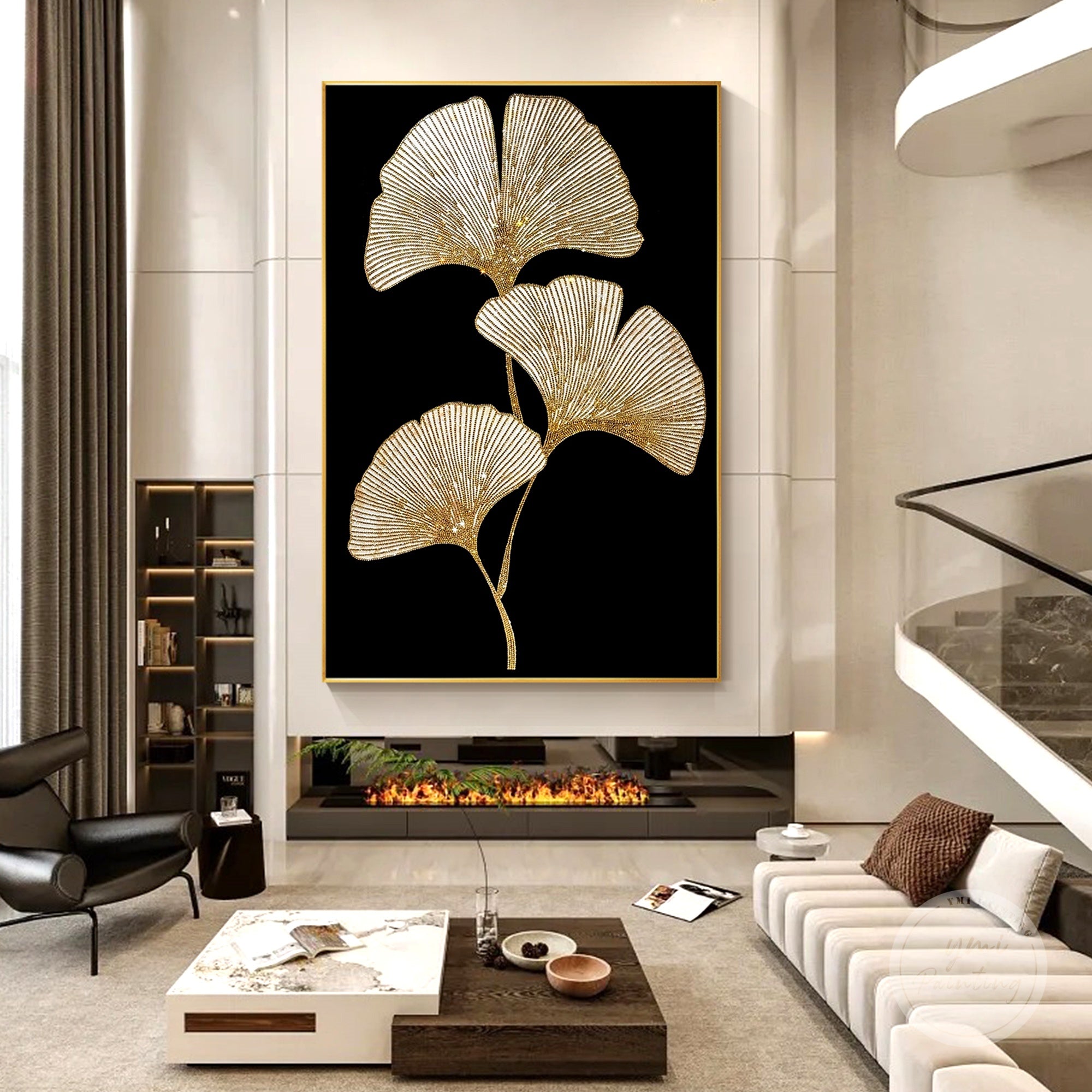 Sparkling ginkgo wall art, a stunning and glamorous statement piece for home or office.