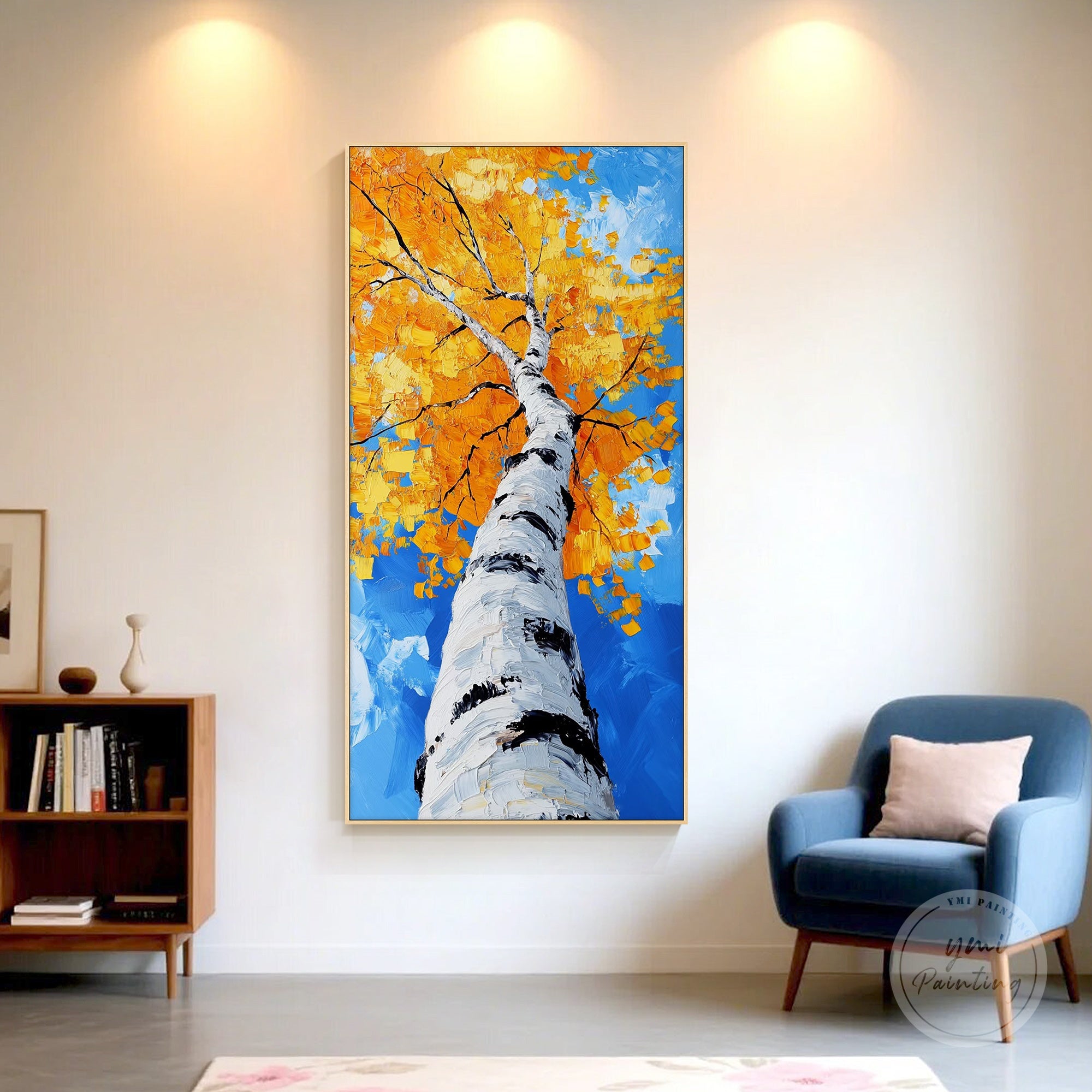 Large fall canvas painting featuring a golden autumn tree, perfect for cozy seasonal décor.