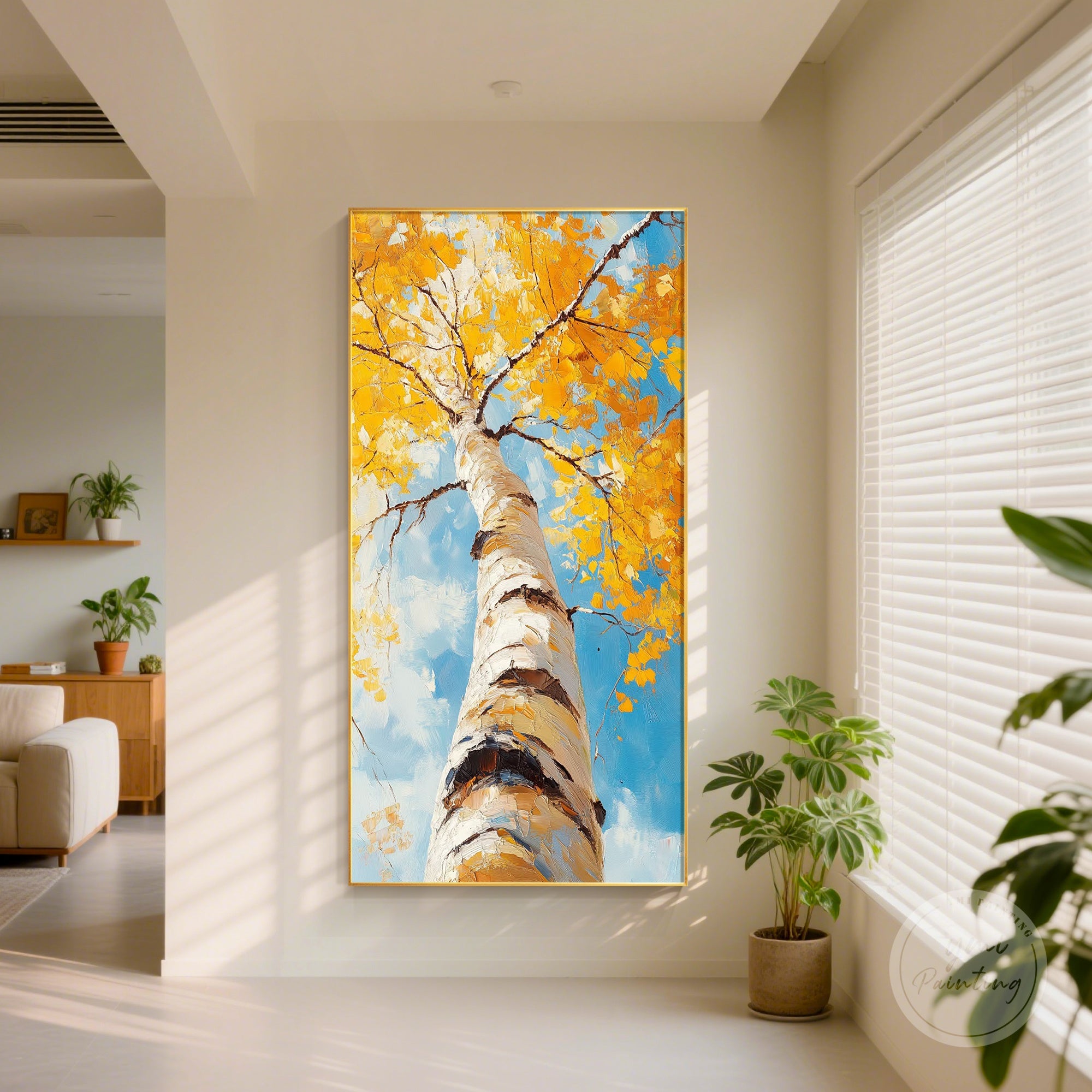 Fall wall art canvas featuring colorful autumn trees, ideal for seasonal home decoration.