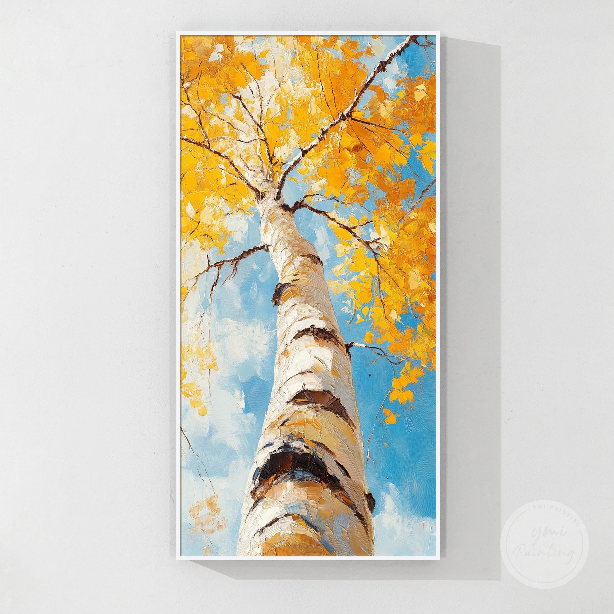 Autumn tree canvas painting with layered acrylic textures for depth and warmth.