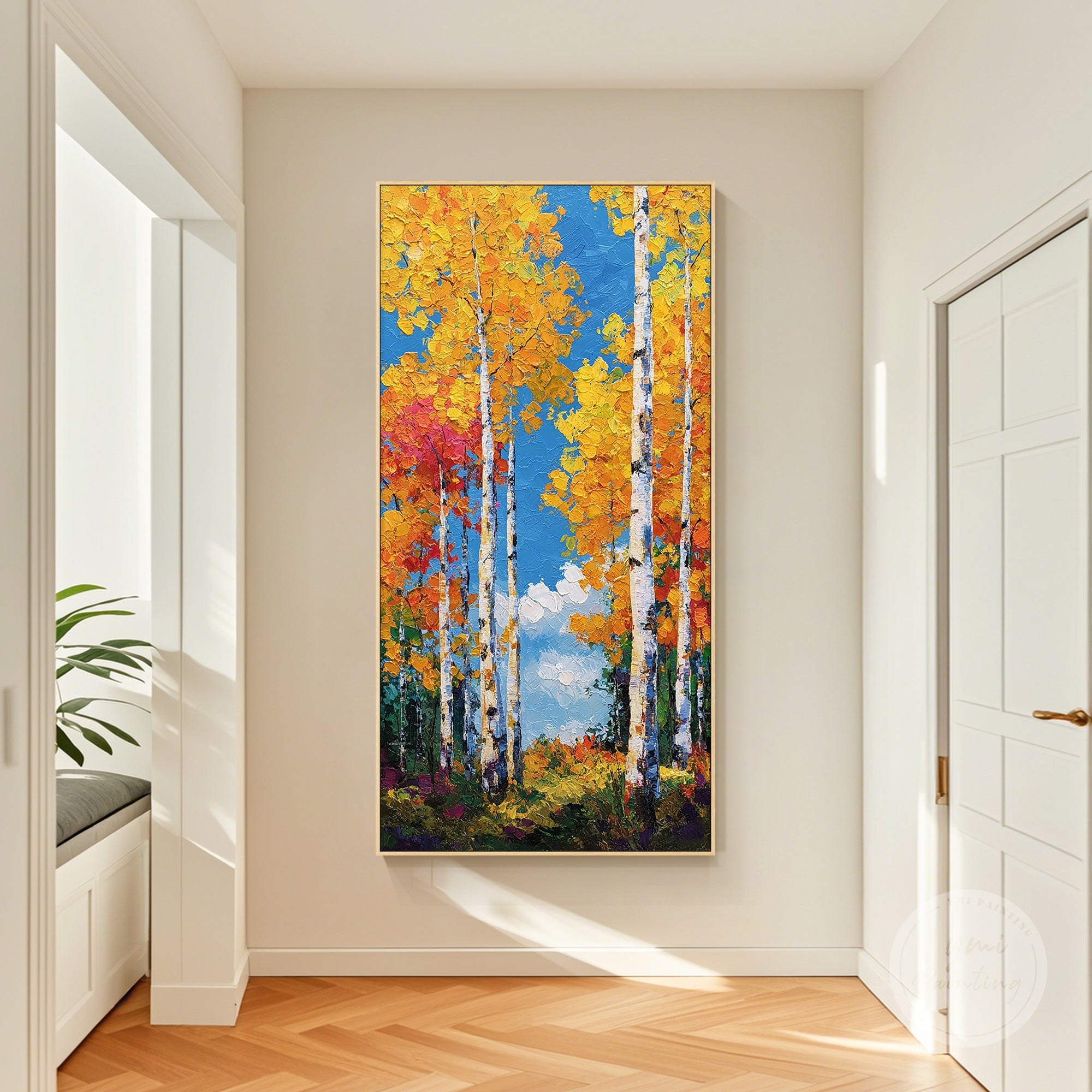 Extra large wall art of trees with natural tones, perfect for lobbies and spacious living rooms.