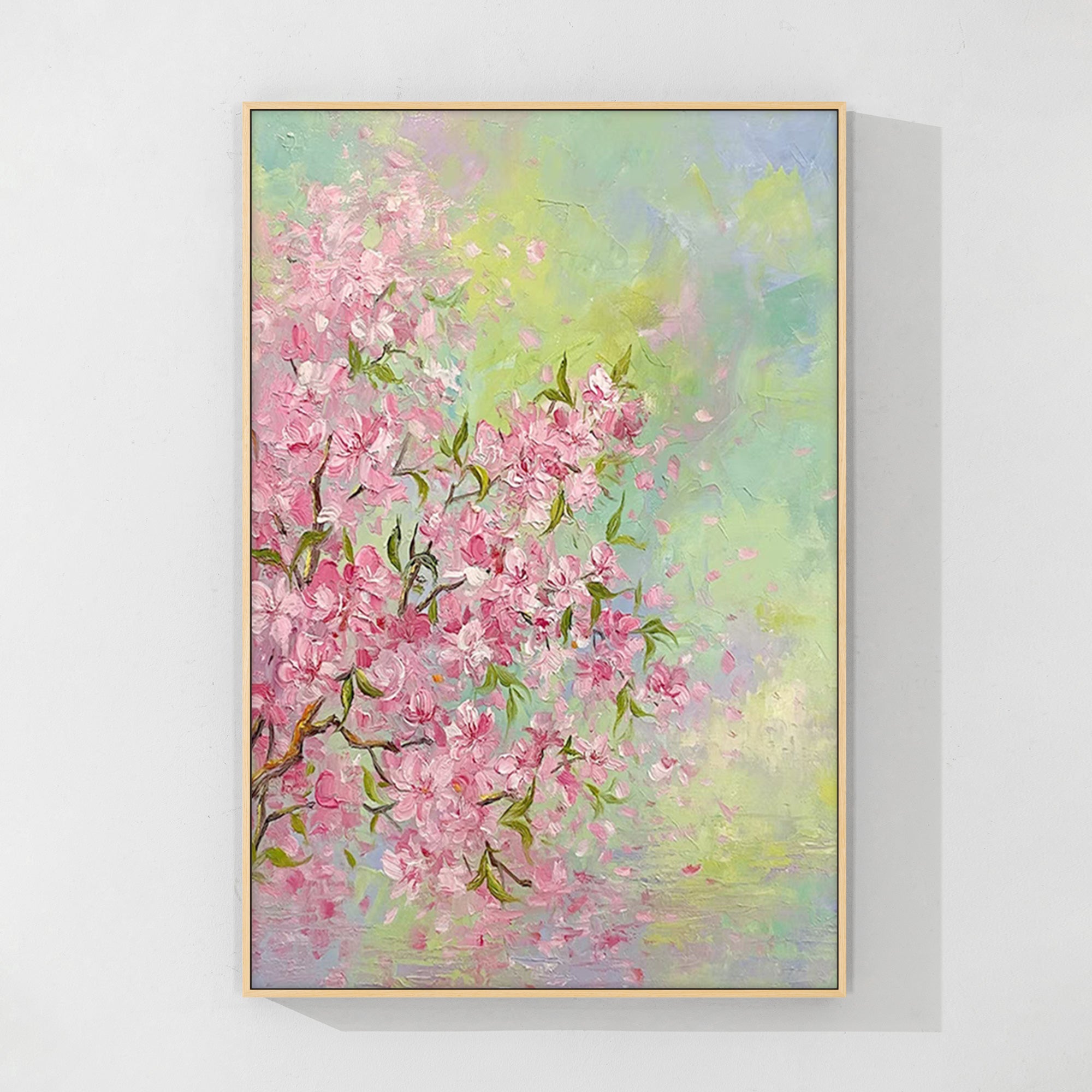 
Large pink blossom floral oil painting, bringing a fresh and romantic atmosphere to your home or office.