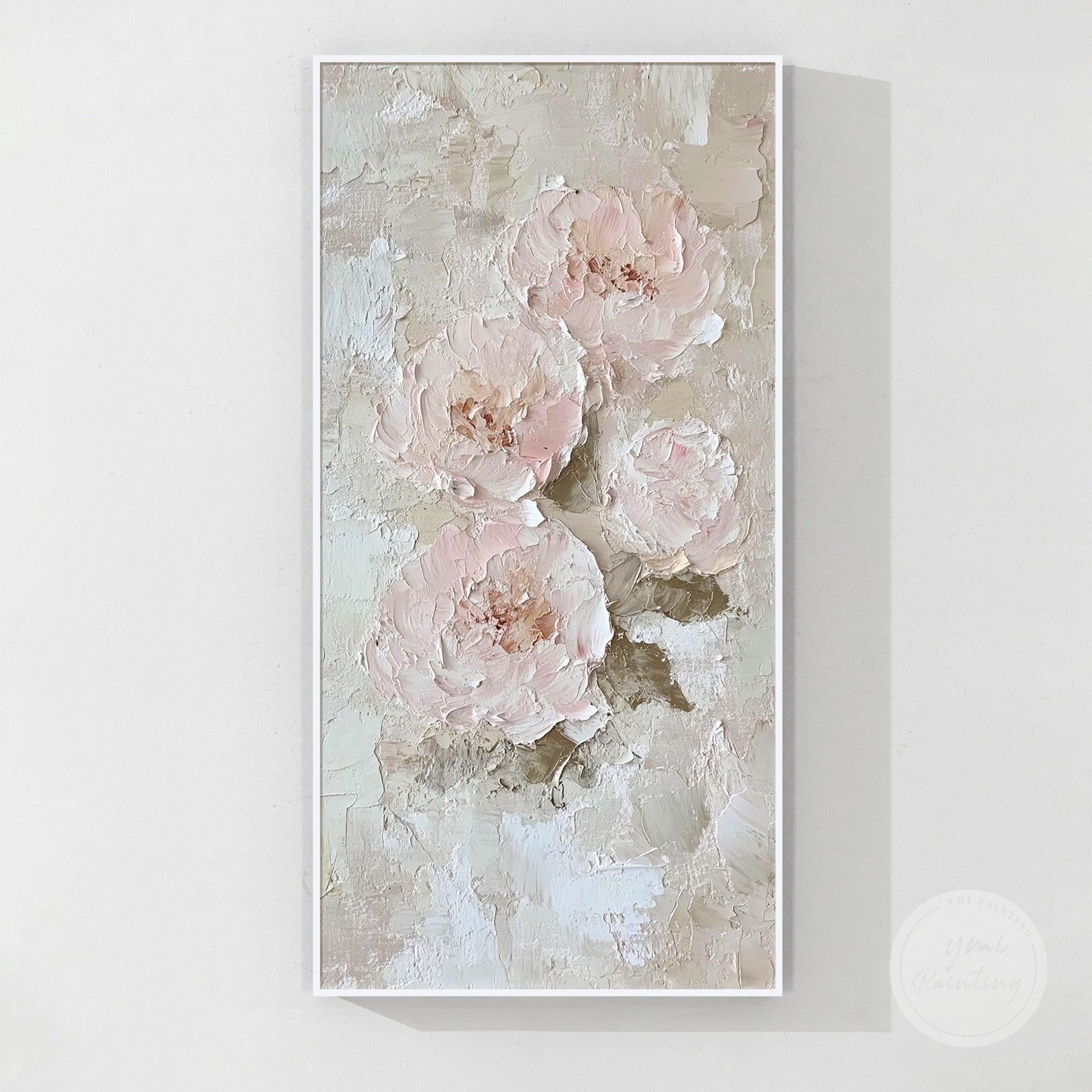 Beige and pink flower canvas painting, perfect for minimalist or cozy home décor.