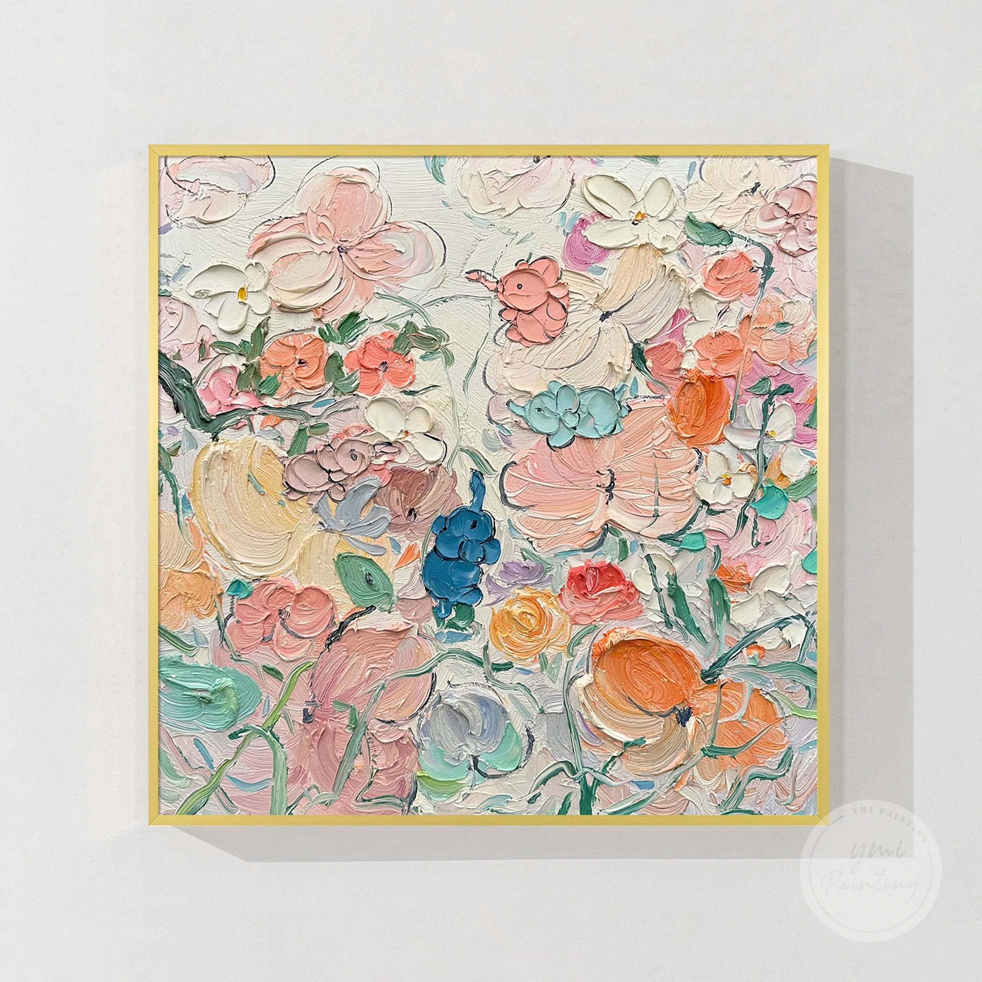 Large pink and green abstract flower painting that enhances minimalist décor.