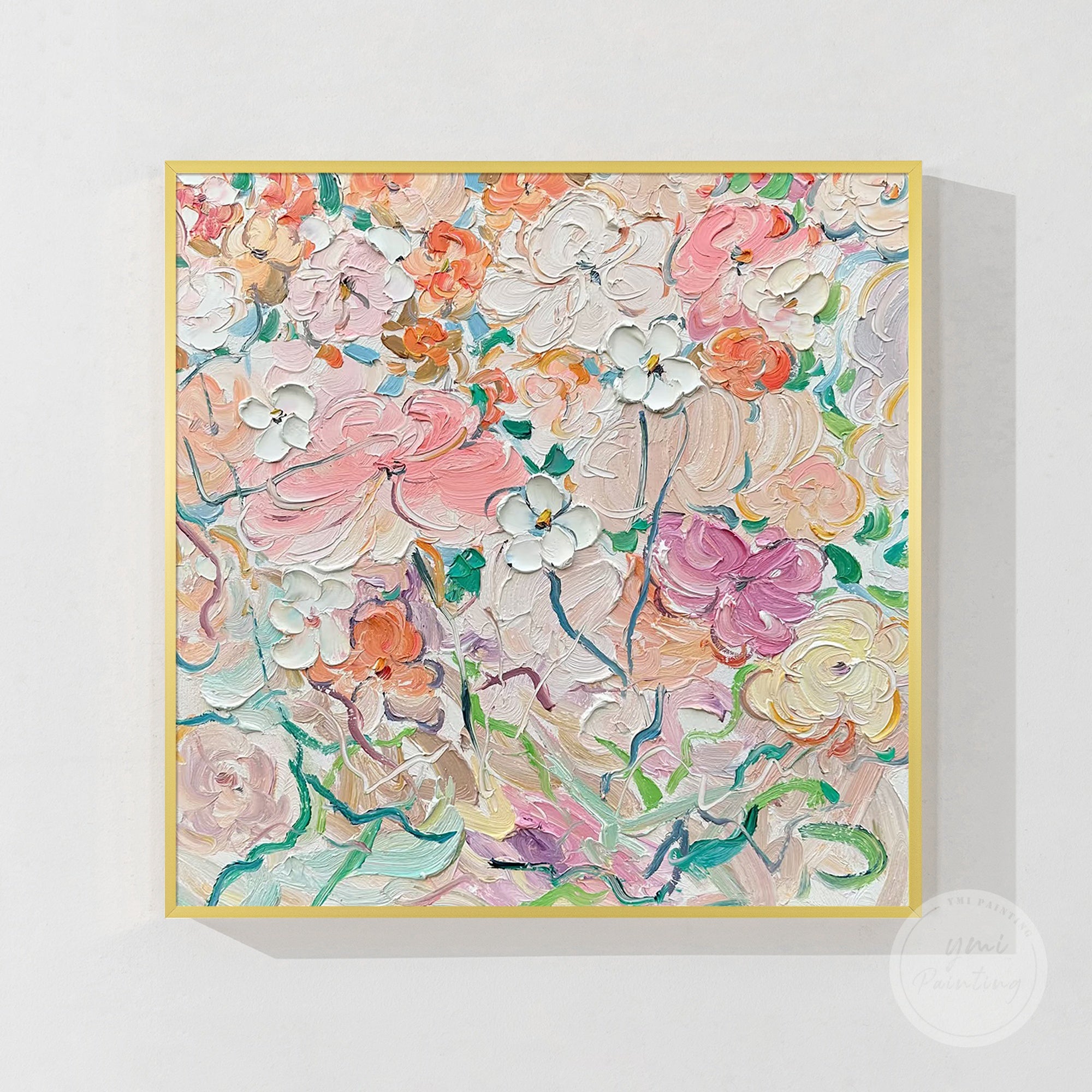 Textured pink and green flower artwork adding charm and sophistication to interiors.
