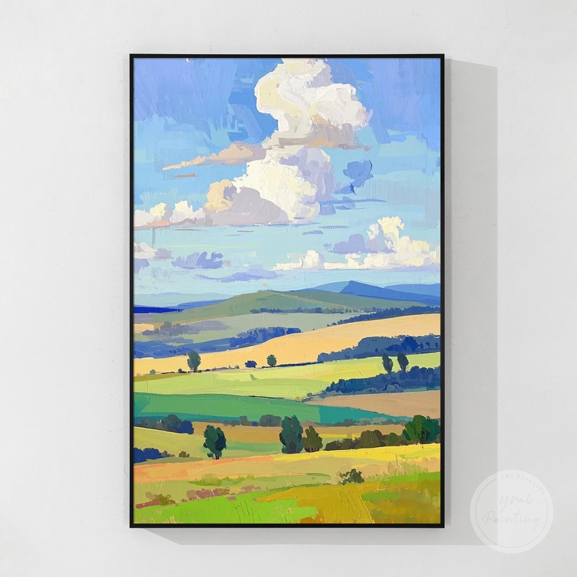 Textured impasto painting capturing serene rural atmosphere