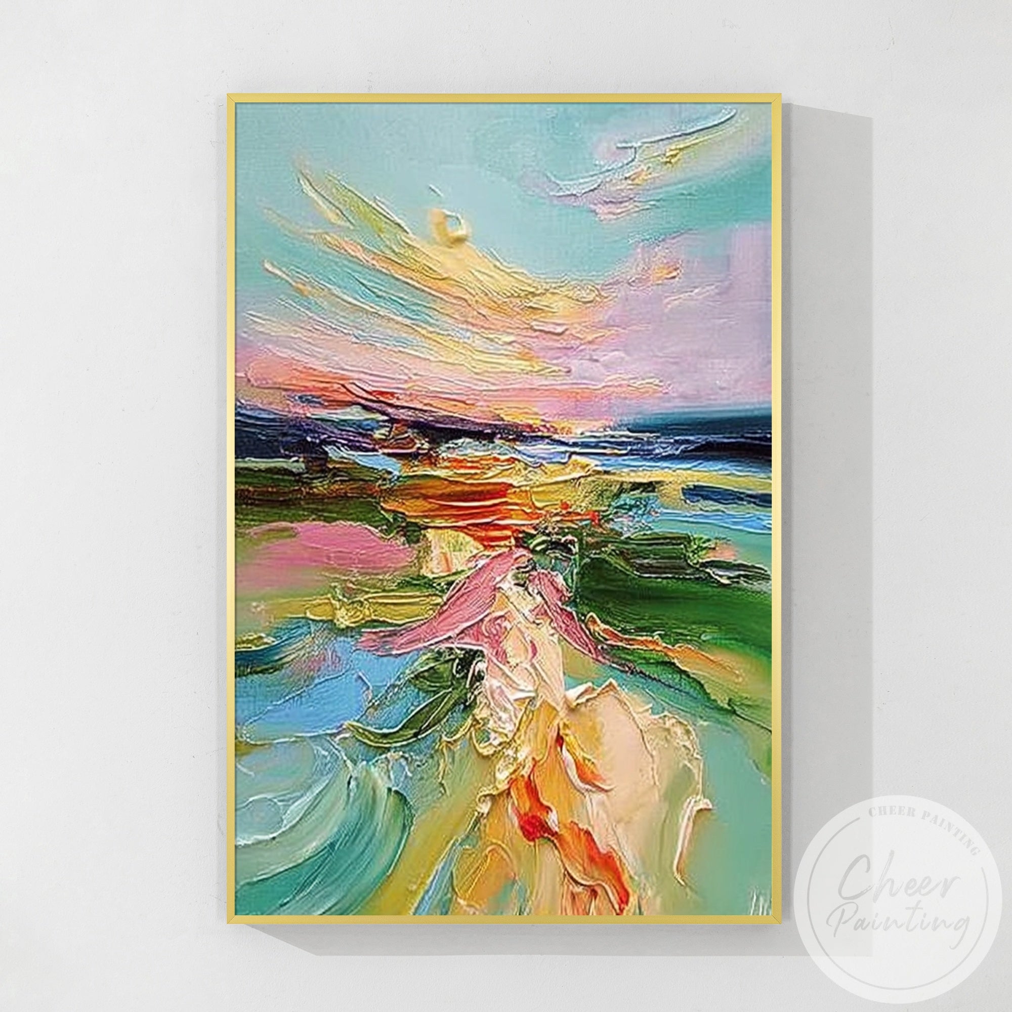 colorful modern abstract wall art palette knife style