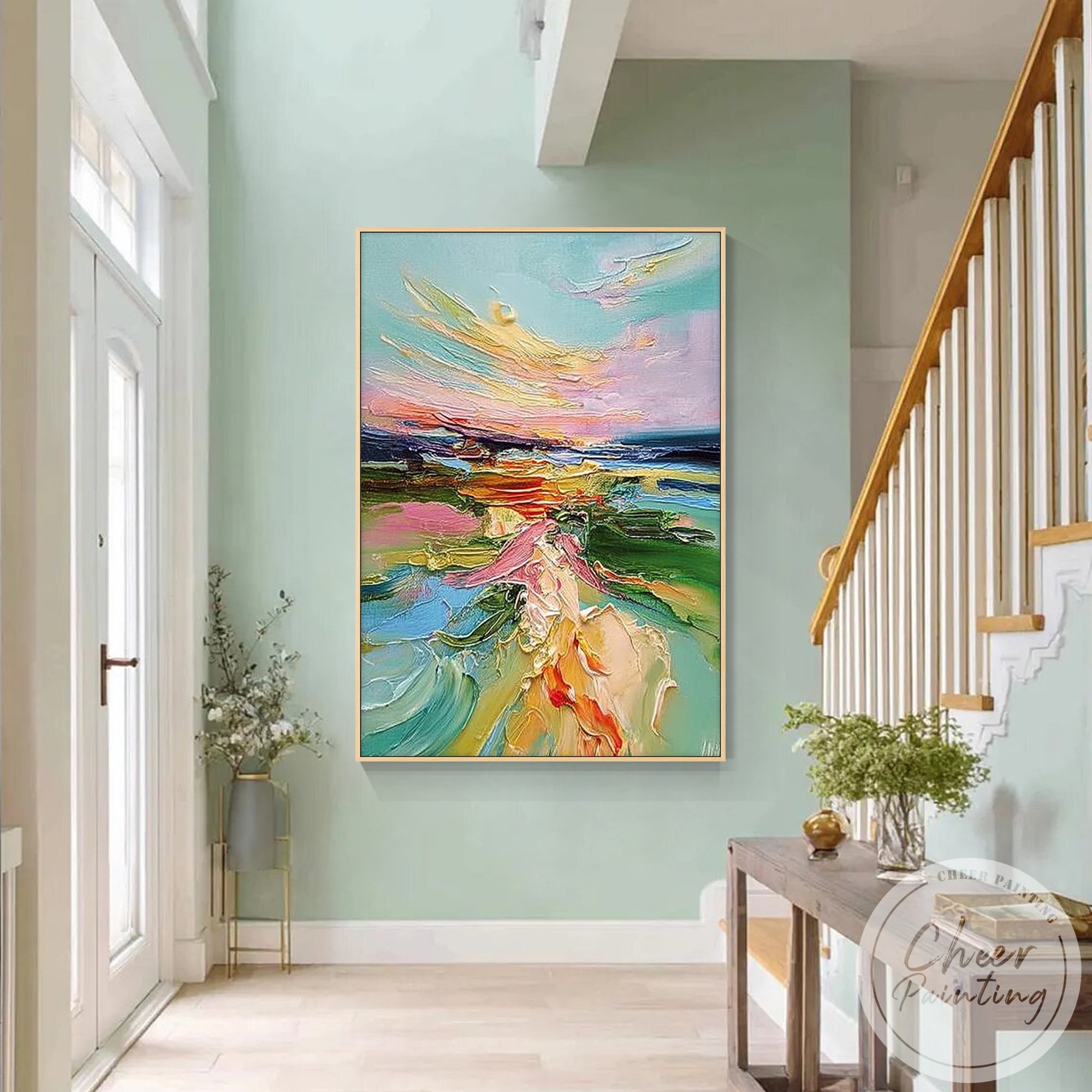 modern abstract painting with sunset colors