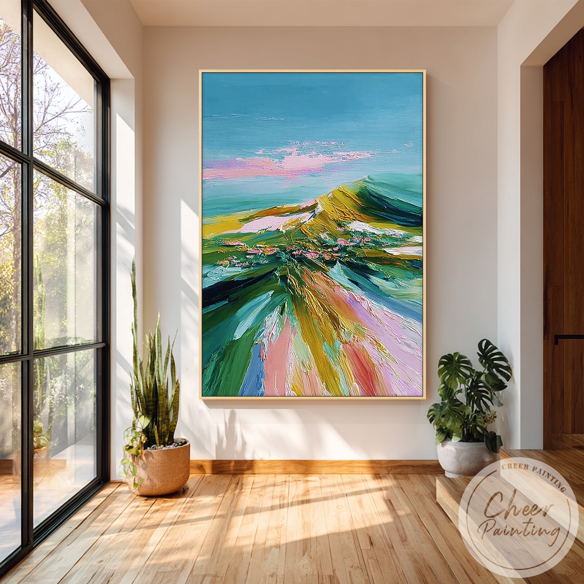 vibrant modern painting inspired by hills sky and natural scenery