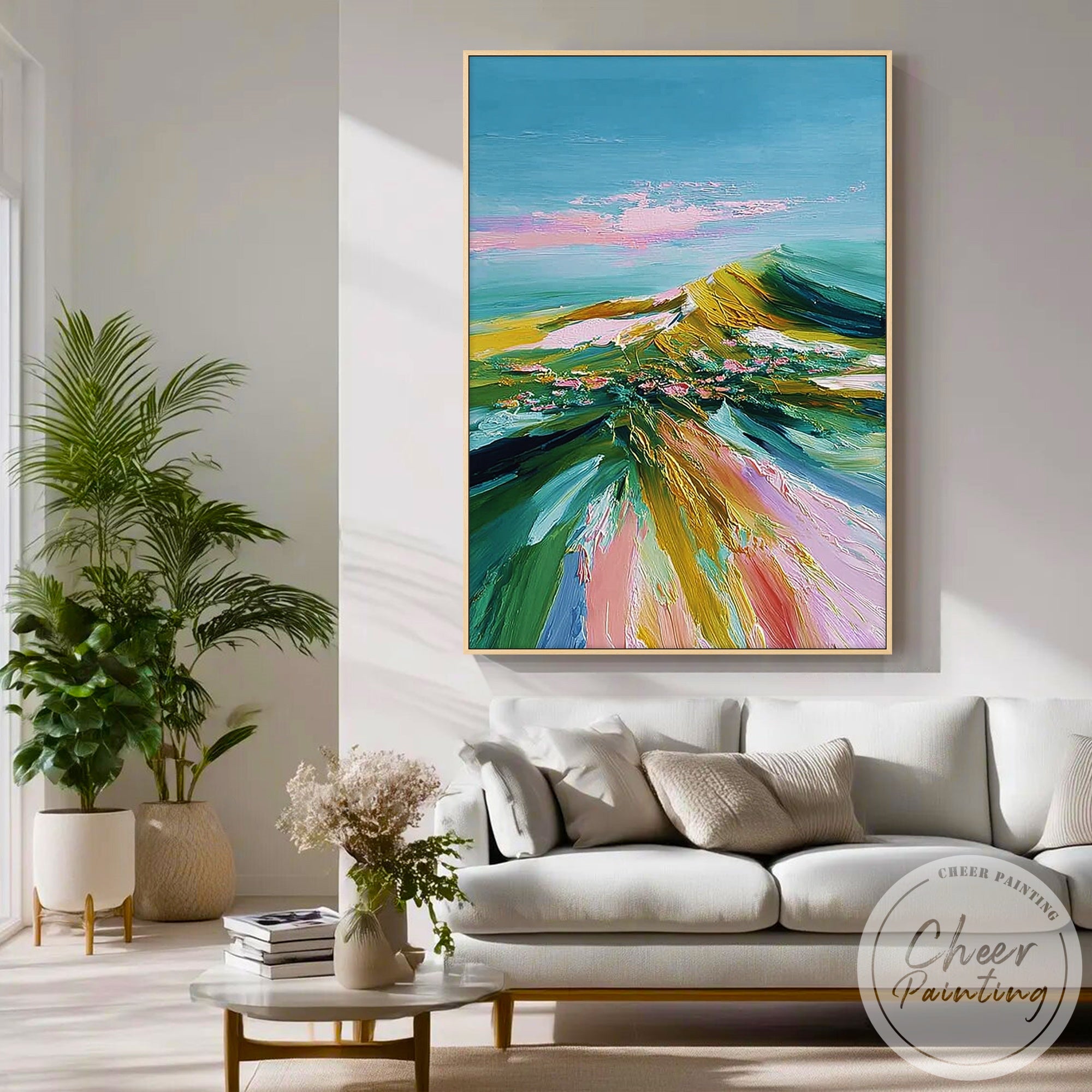 contemporary abstract landscape art with layered colors and depth