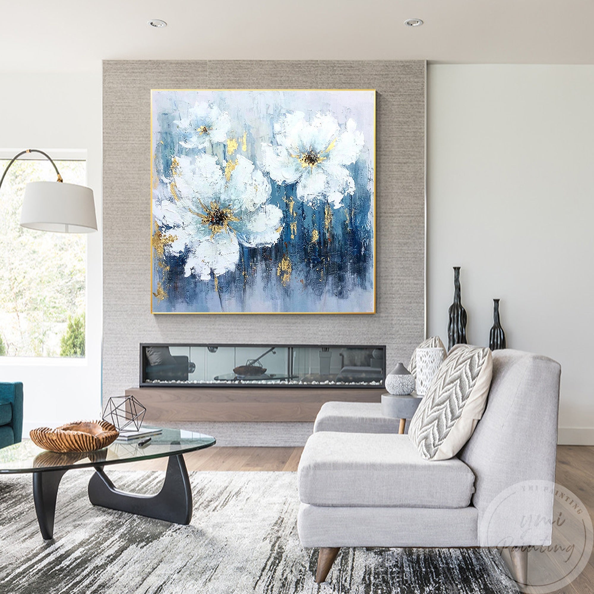 This floral wall art featuring soft tones and gold accents for a harmonious touch.