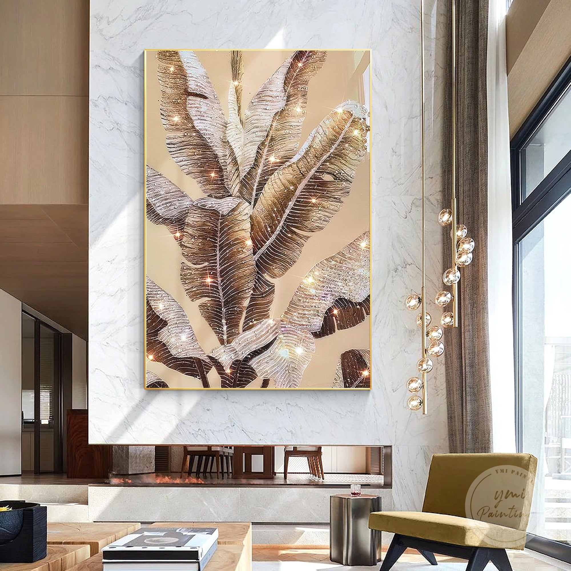XL Banana Leaf Resin Wall Art with Glitter & 3D Crystals
