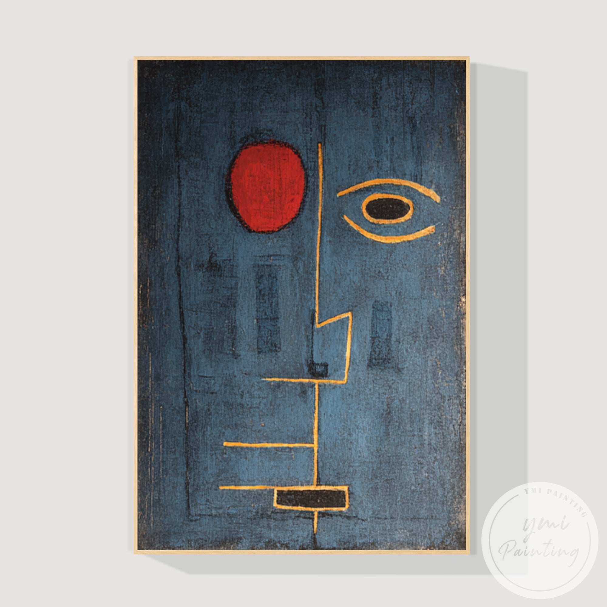 Minimalist contemporary blue face wall art textured canvas