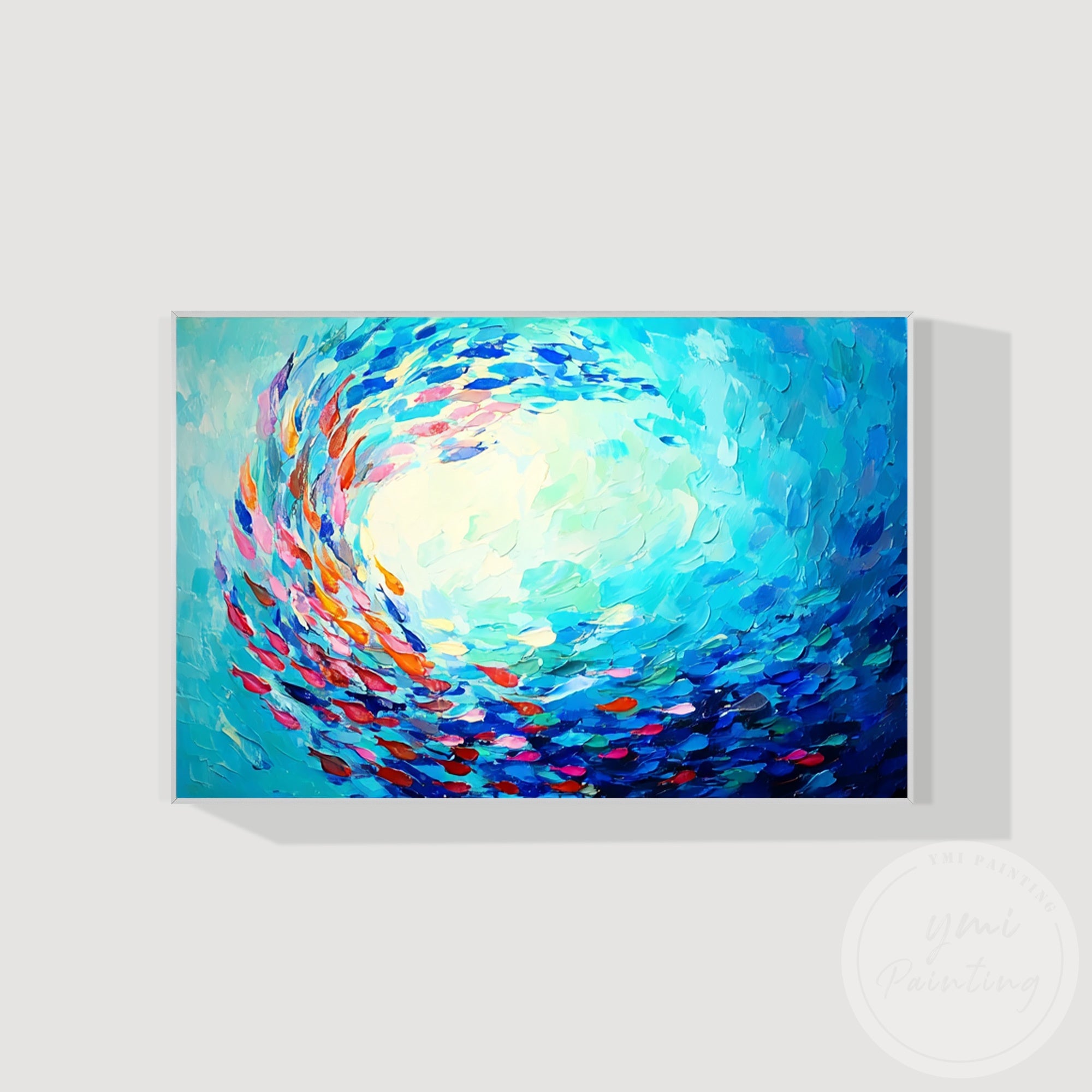 Ocean swirl wall decor featuring colorful abstract fish