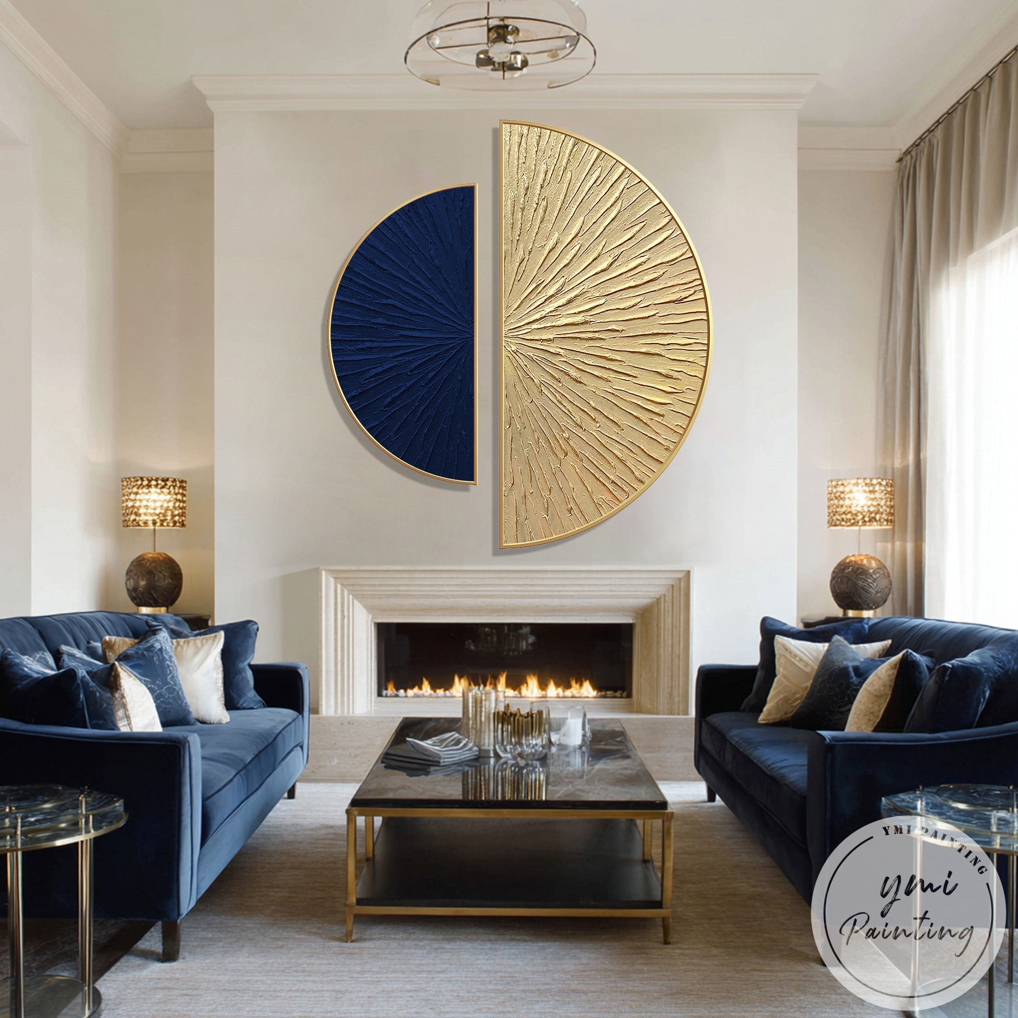 Modern abstract sunburst painting set for upscale interiors
