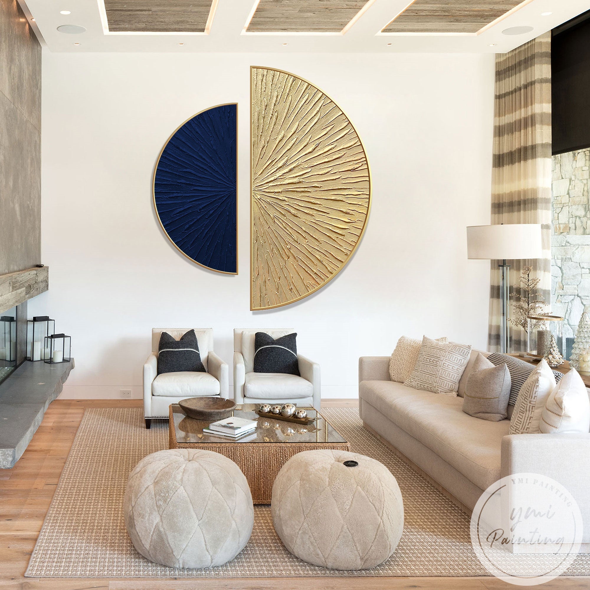 Luxury minimalist wall decor with geometric sunburst artwork
