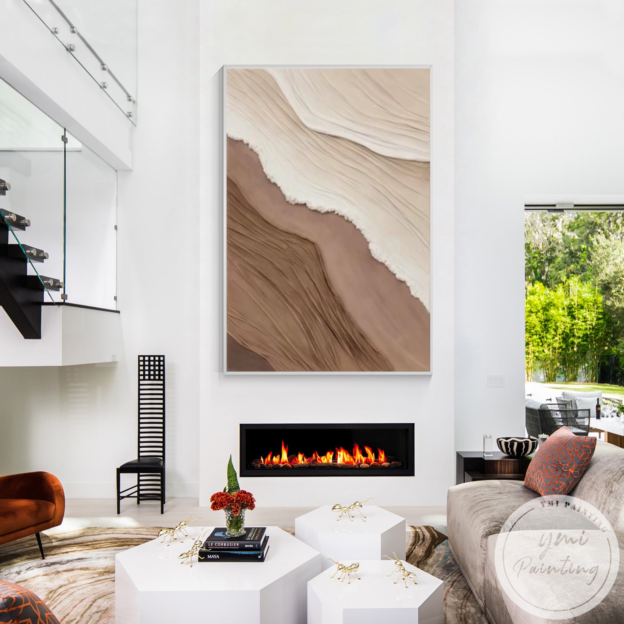 Beige and brown textured canvas art for contemporary home interior