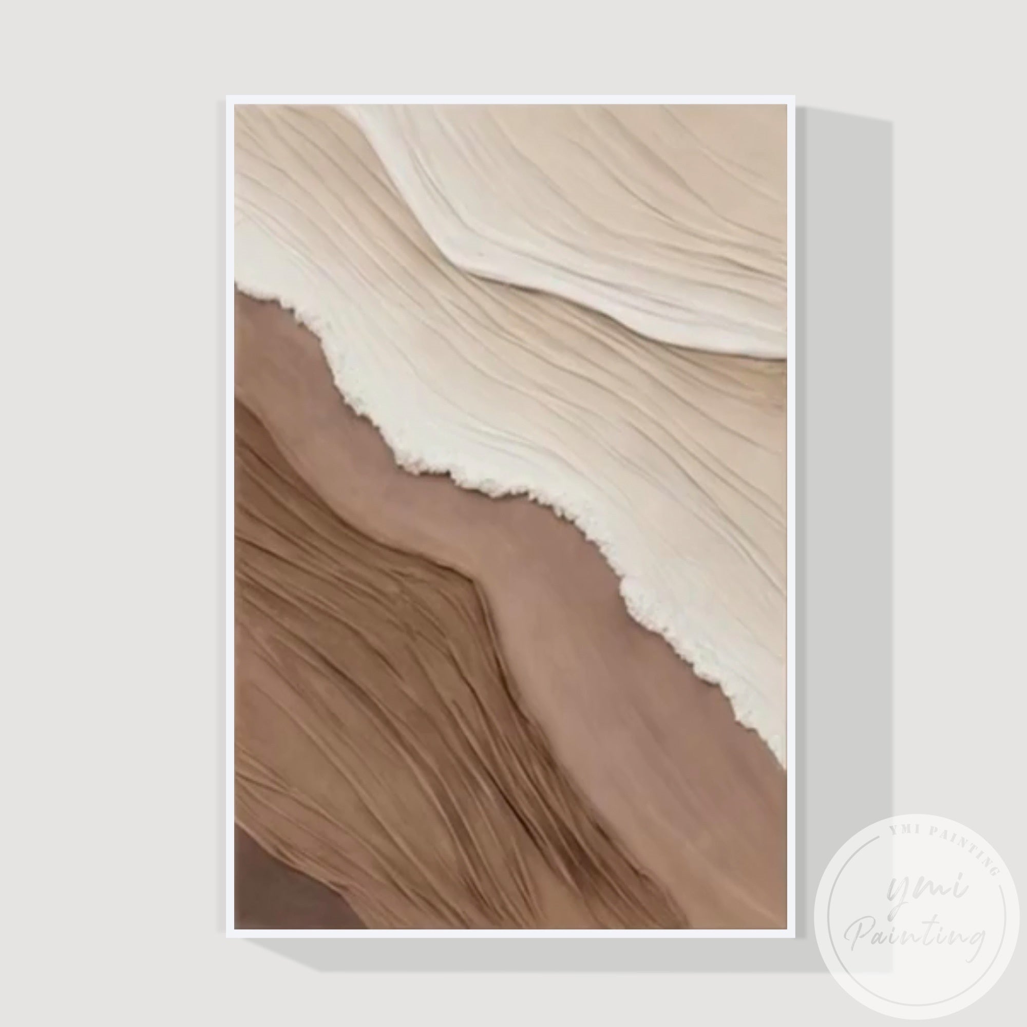 Neutral abstract painting beige white brown modern home decor