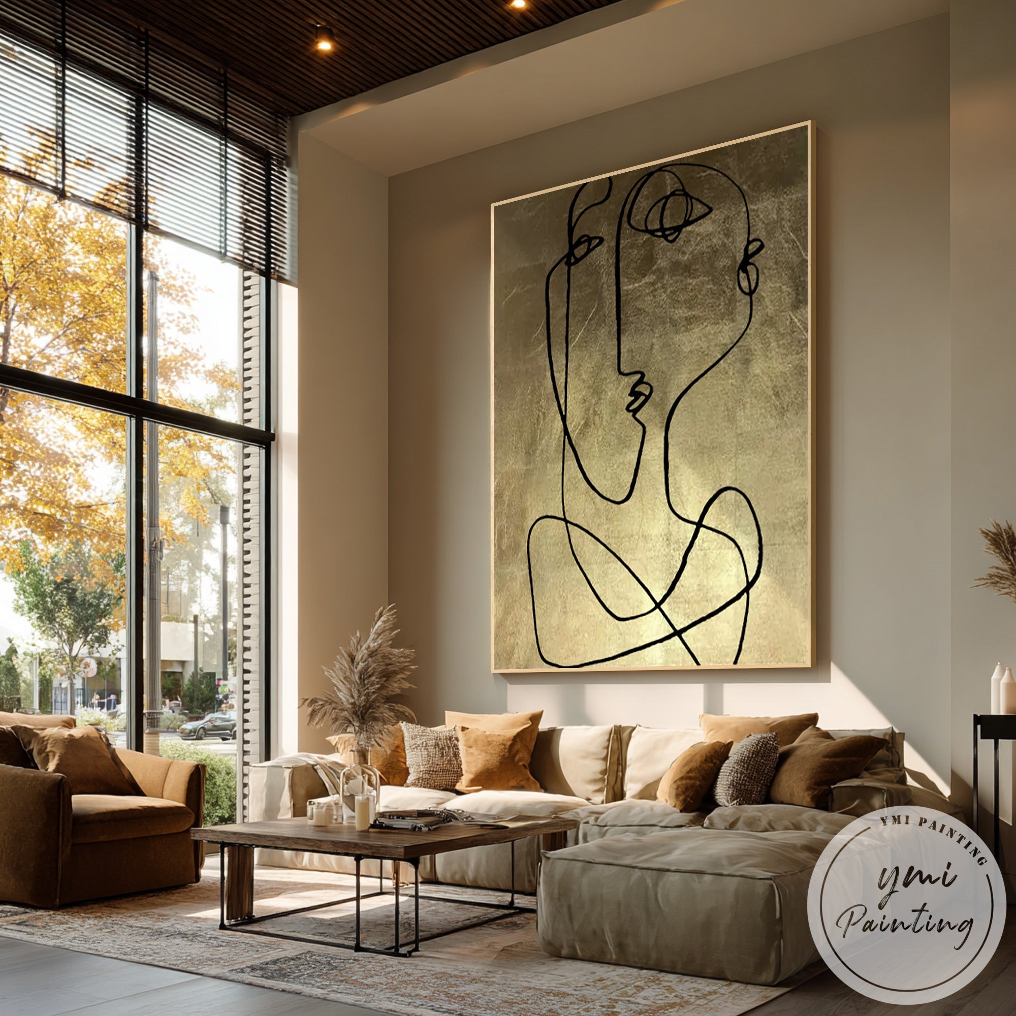 Minimalist abstract face wall art for modern luxury living room decor