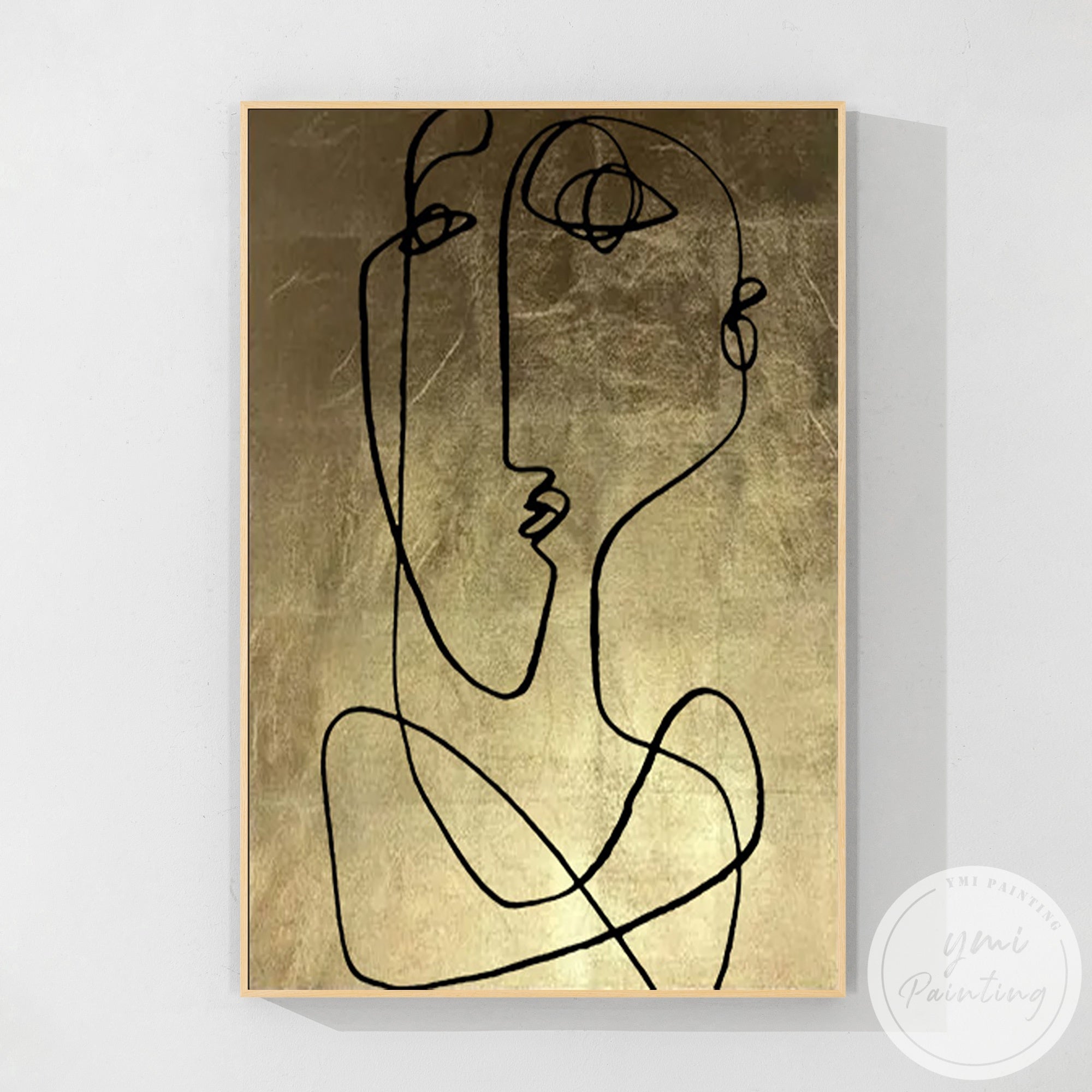 Minimalist gold abstract portrait painting for home decor