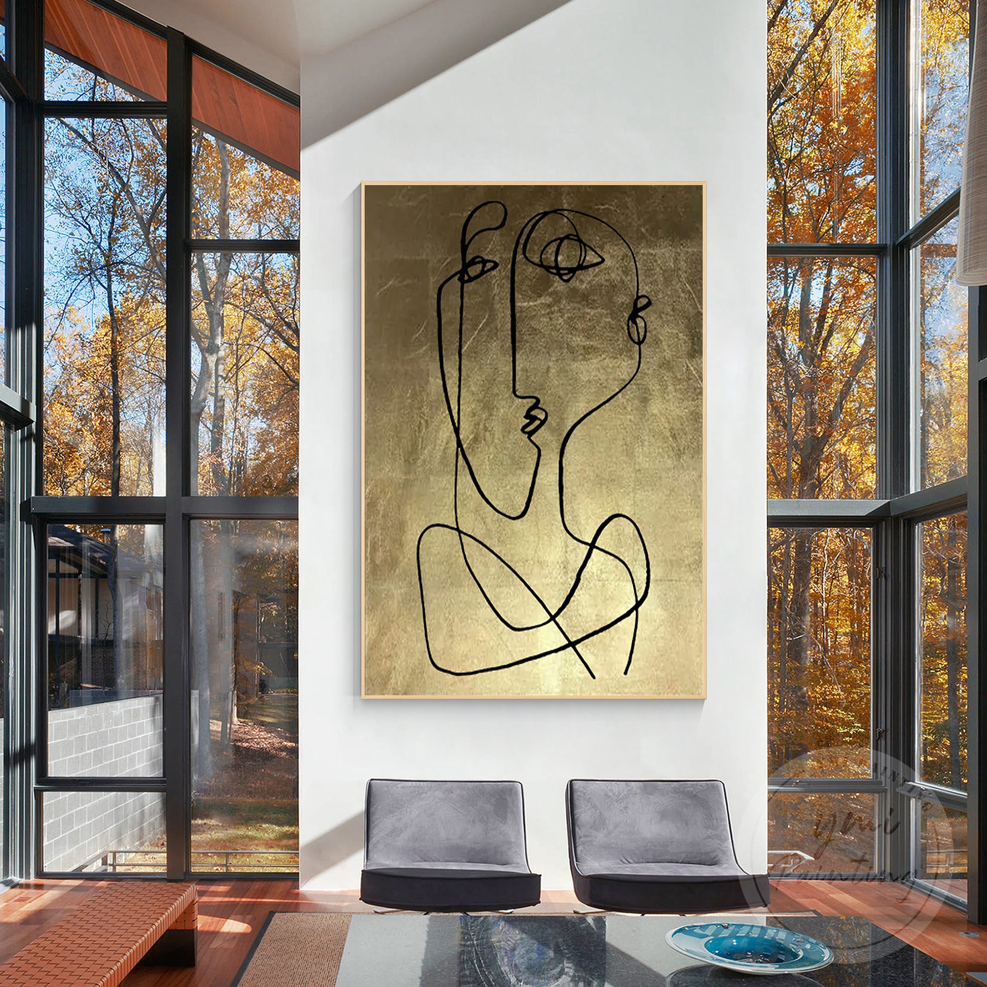 Minimalist abstract face wall art for modern luxury living room decor