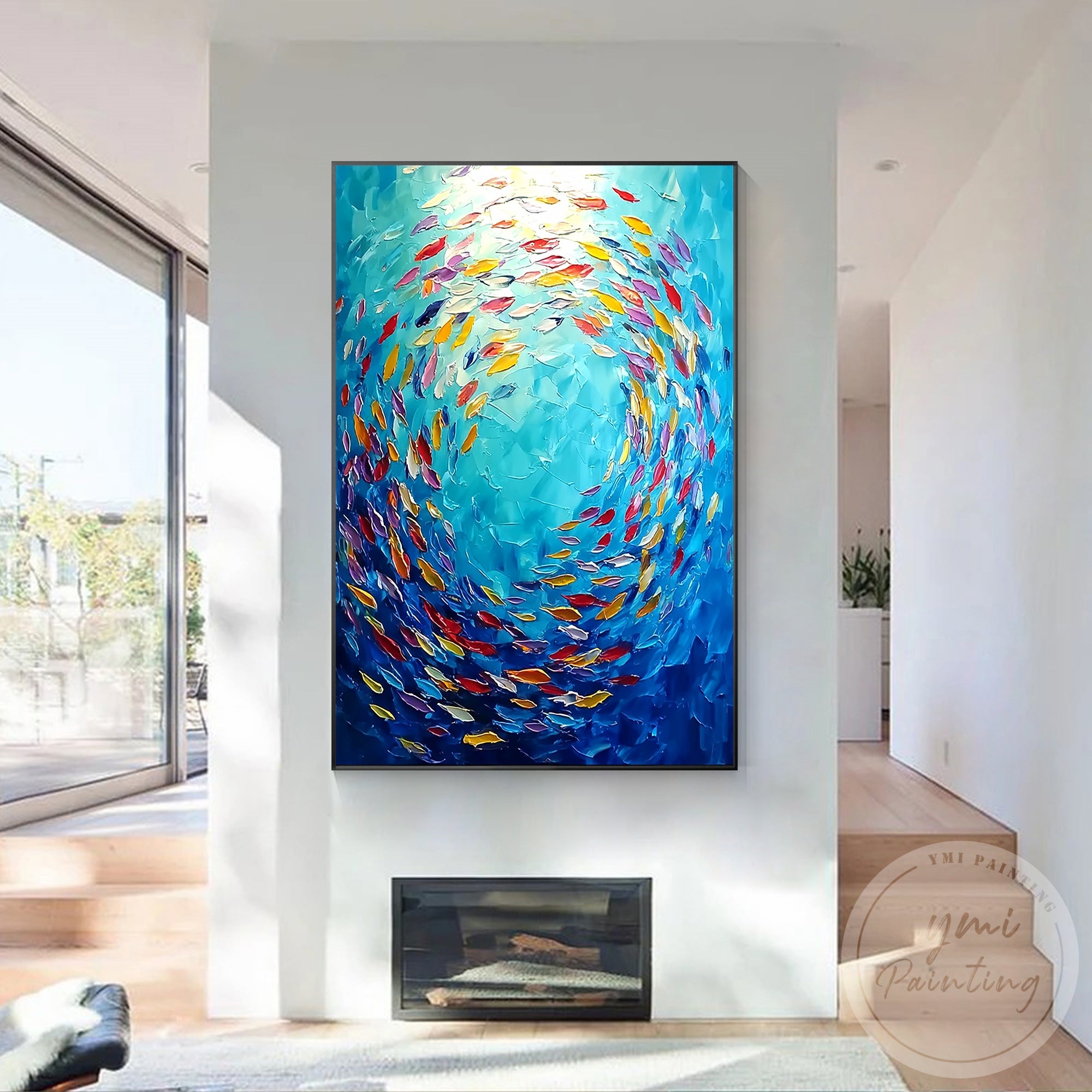 Modern school of fish ocean wall decor for living room