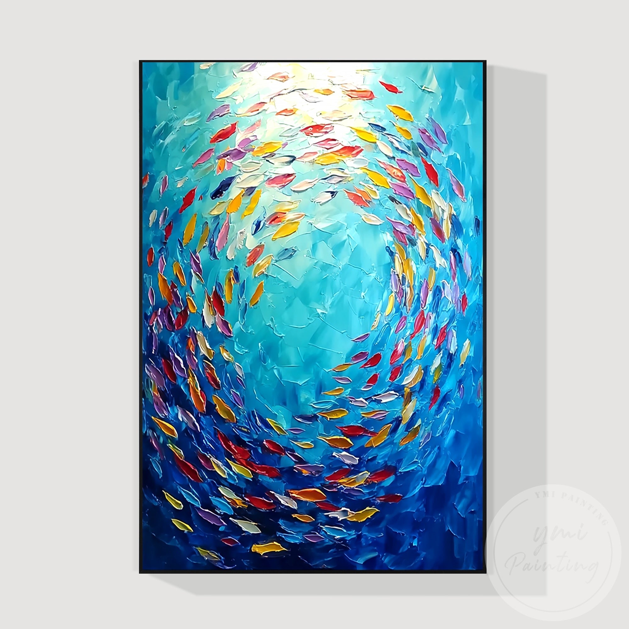Original abstract fish canvas art for modern home interior