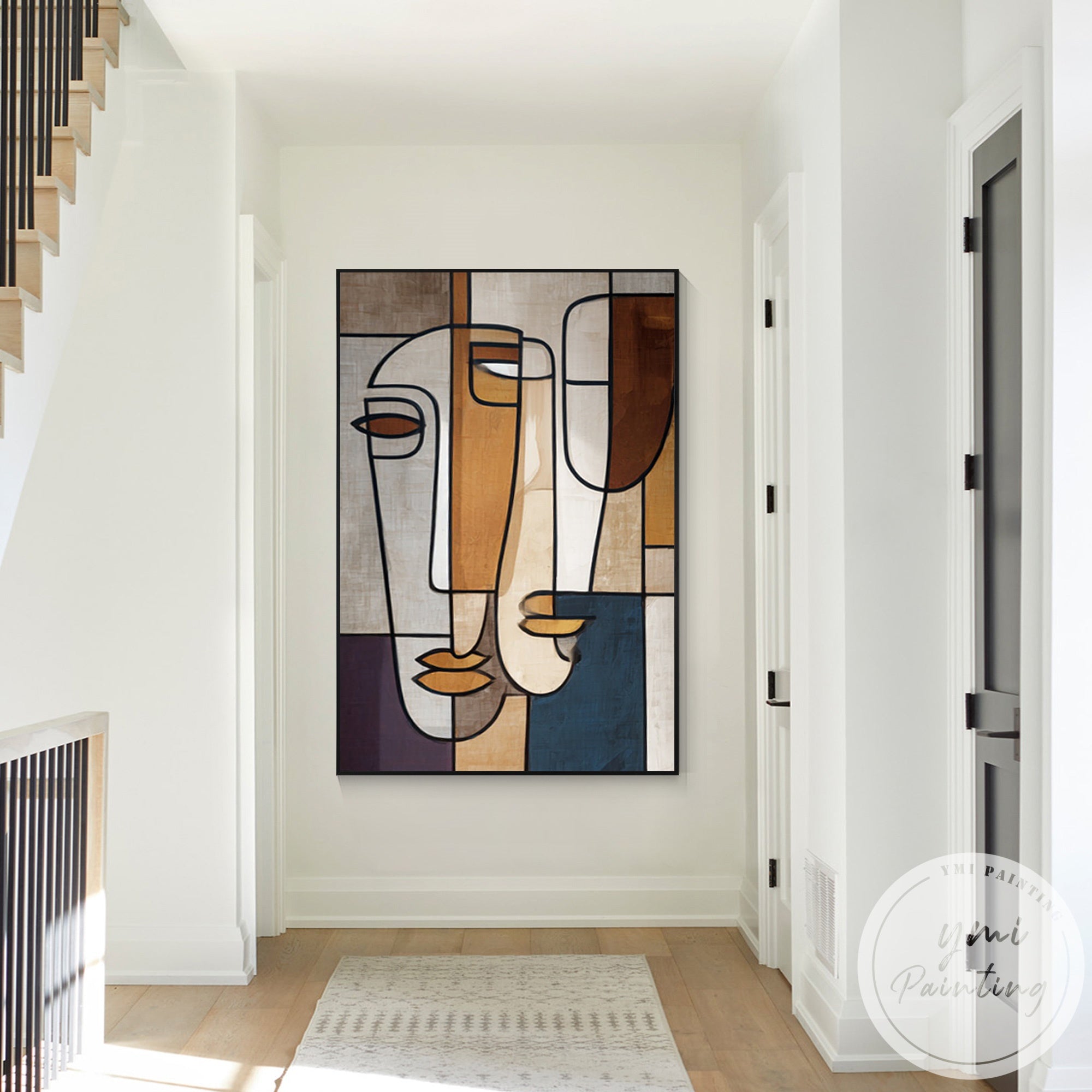 Minimalist abstract face artwork on large canvas wall art