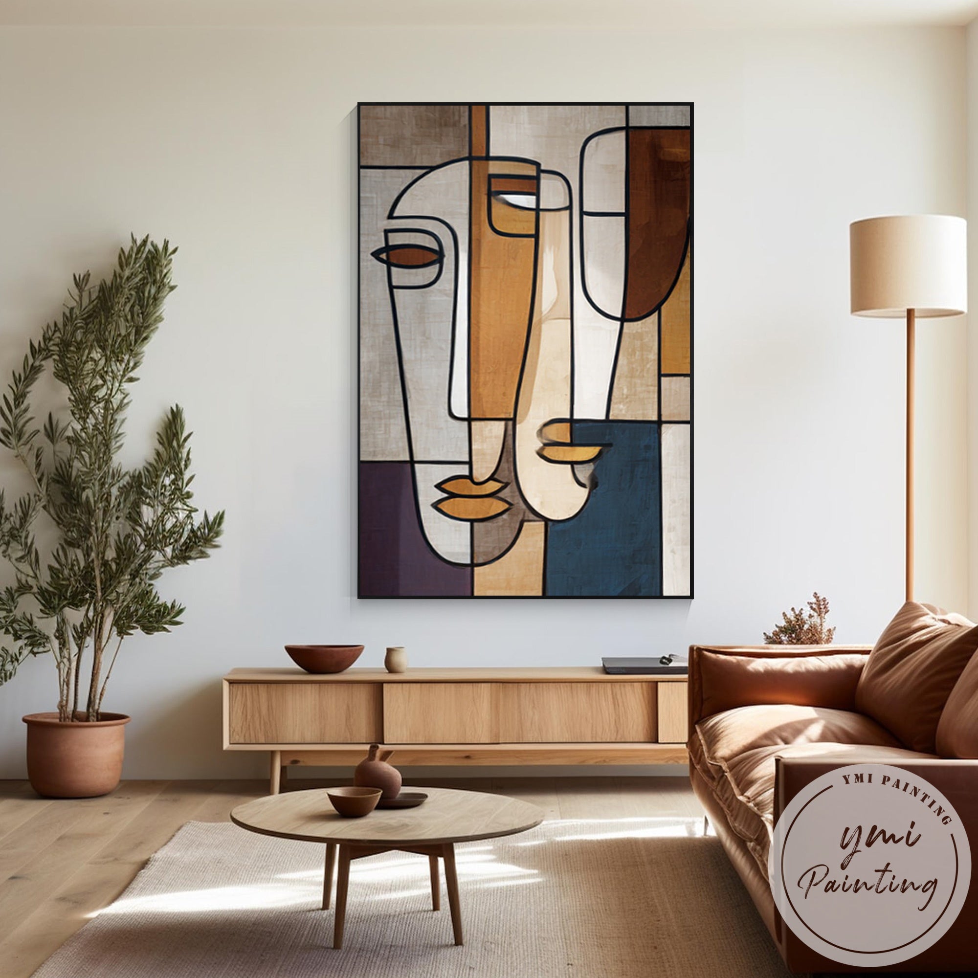 Oversized abstract portrait canvas for living room wall decor
