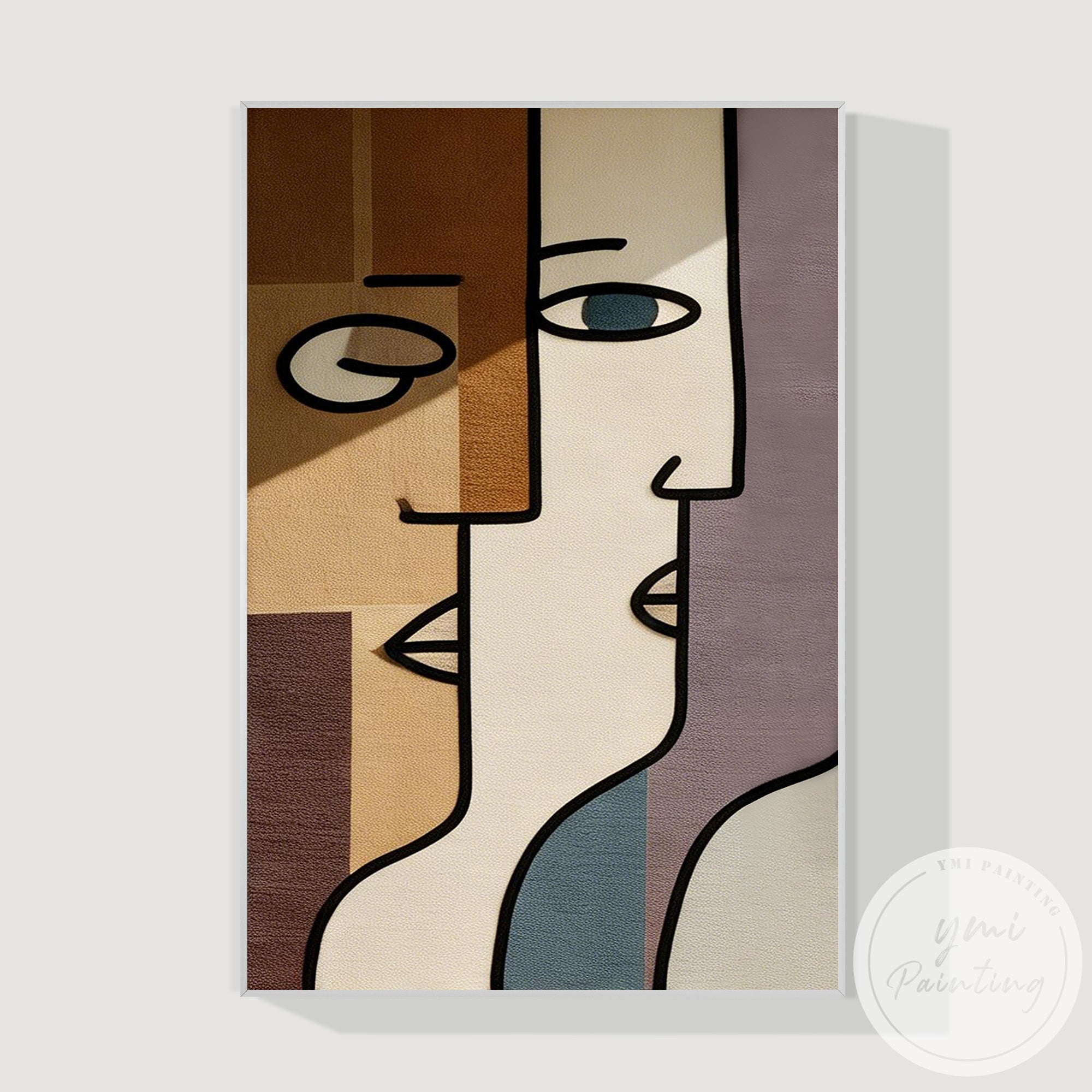 Geometric abstract face canvas art for bedroom or office decor