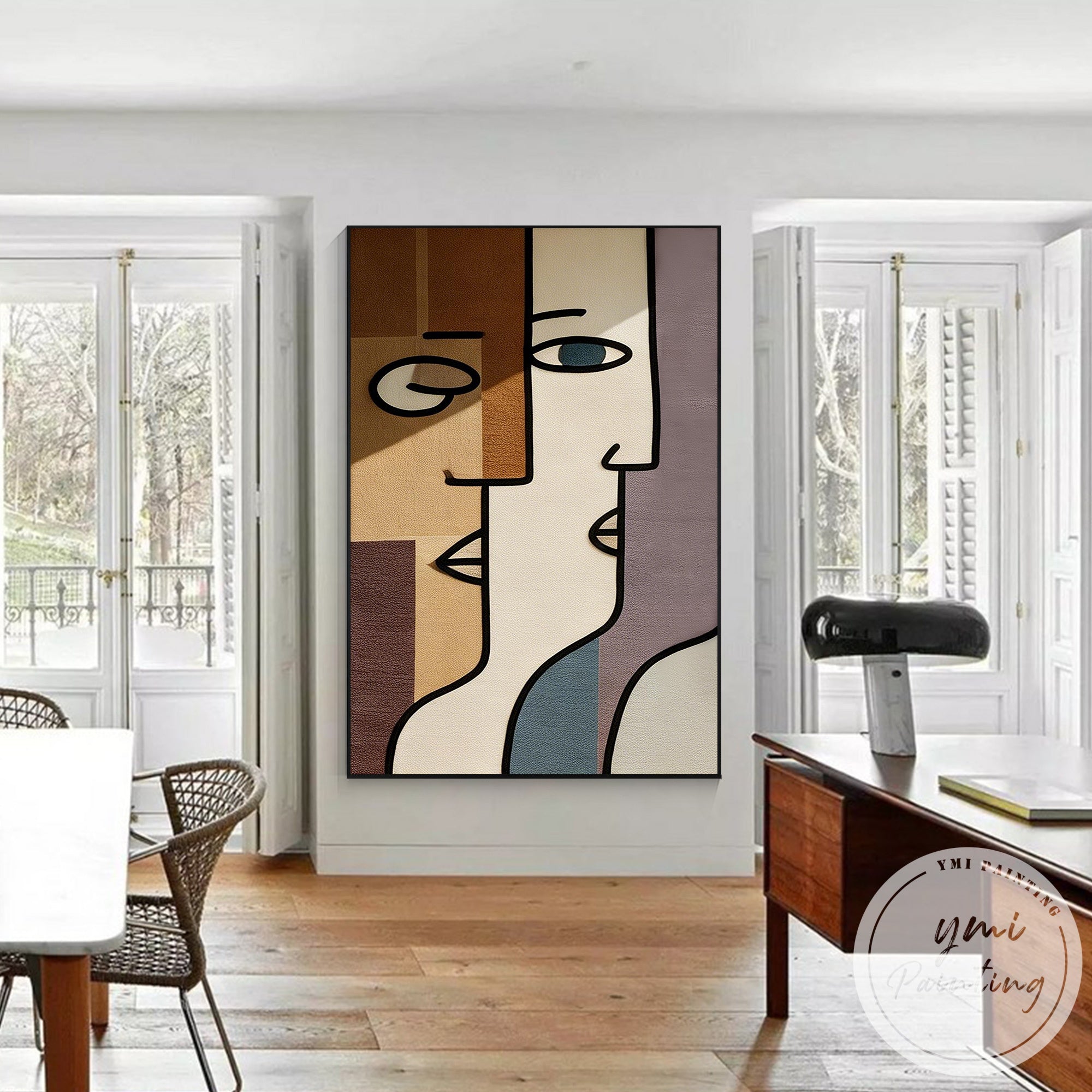 Contemporary geometric face wall decor large canvas artwork