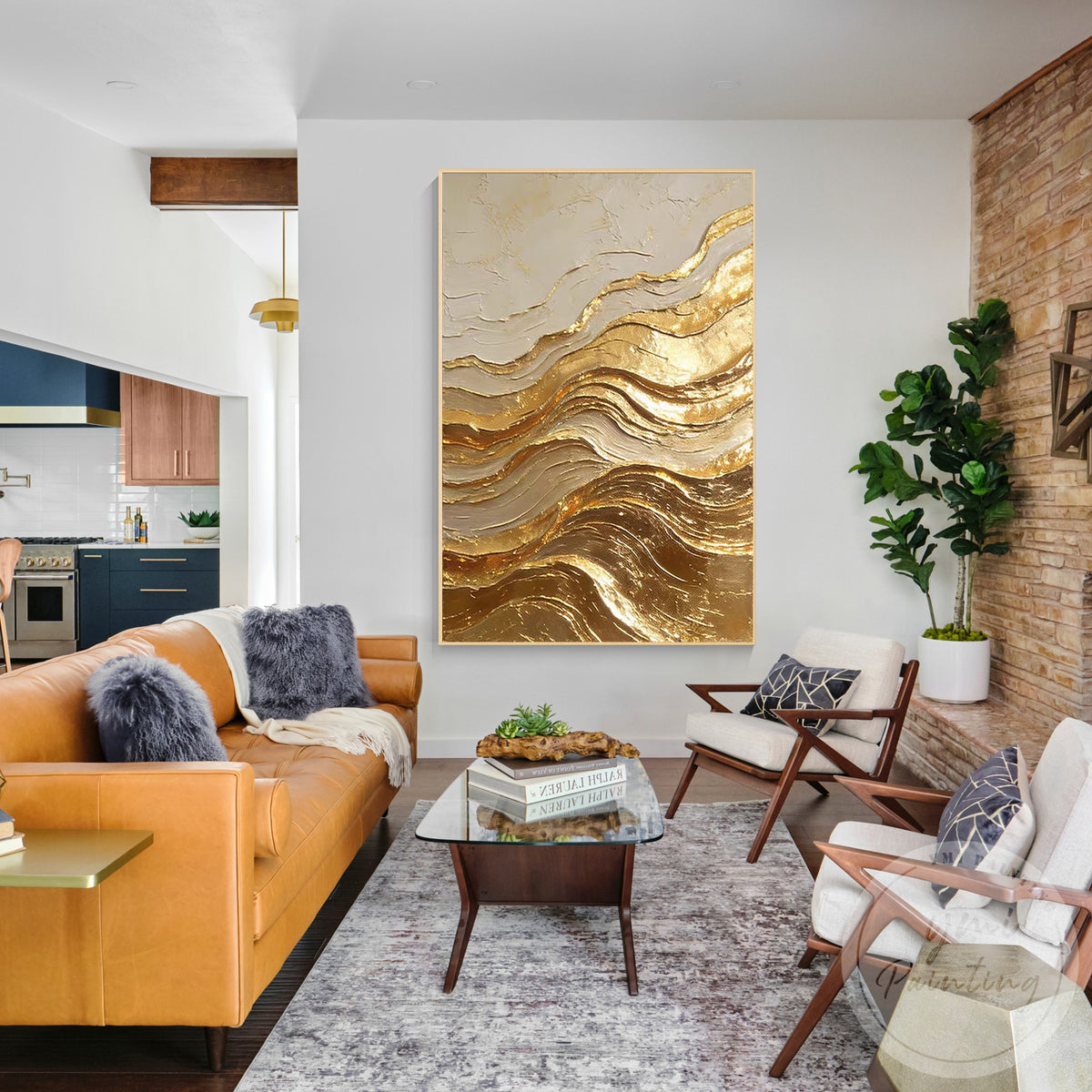 Modern abstract gold canvas wall art for living room