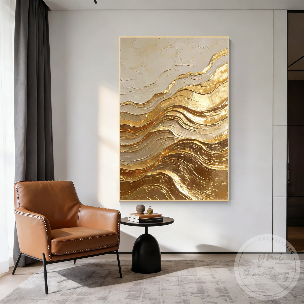 Elegant fluid gold painting for contemporary home decor