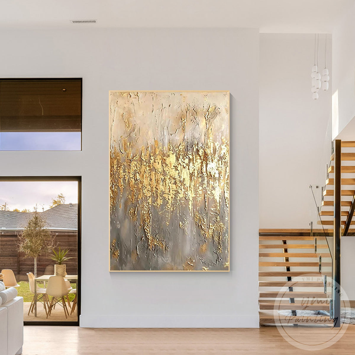 Textured metallic gold abstract painting for modern home