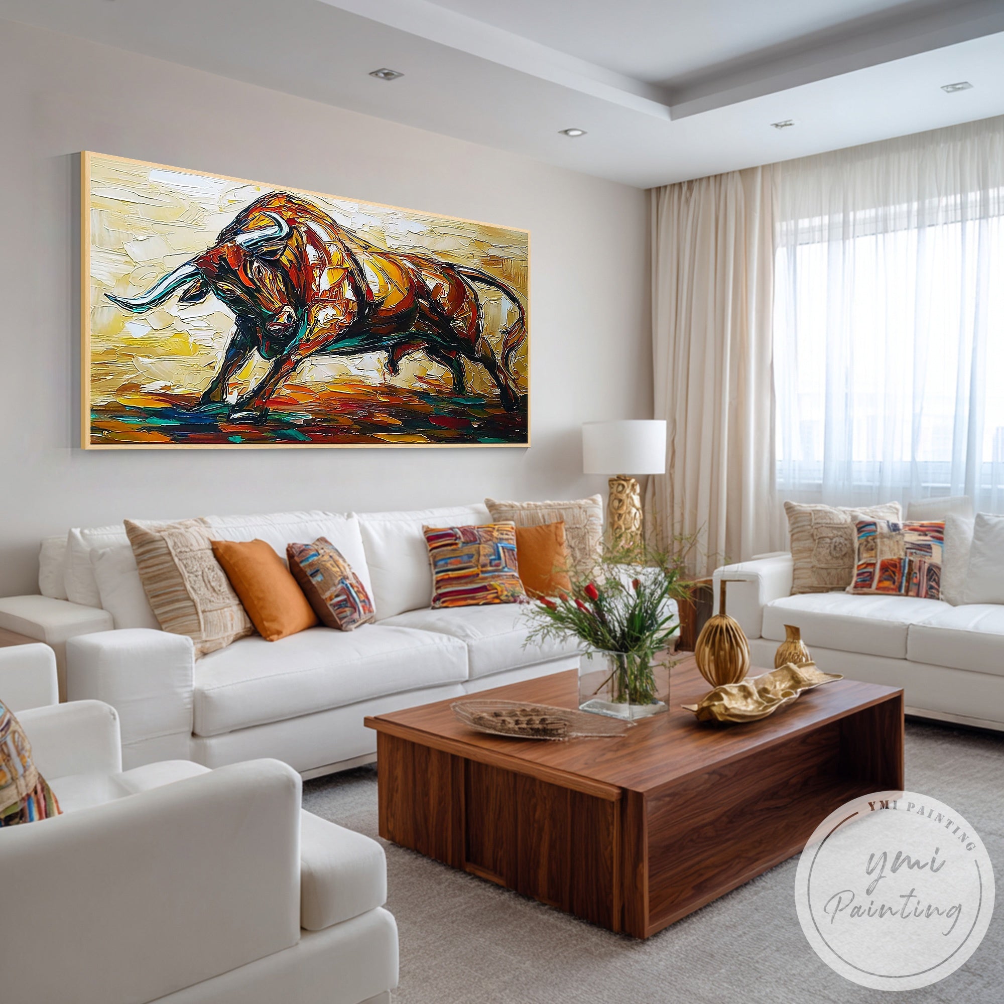 Modern abstract animal painting golden bull canvas decor