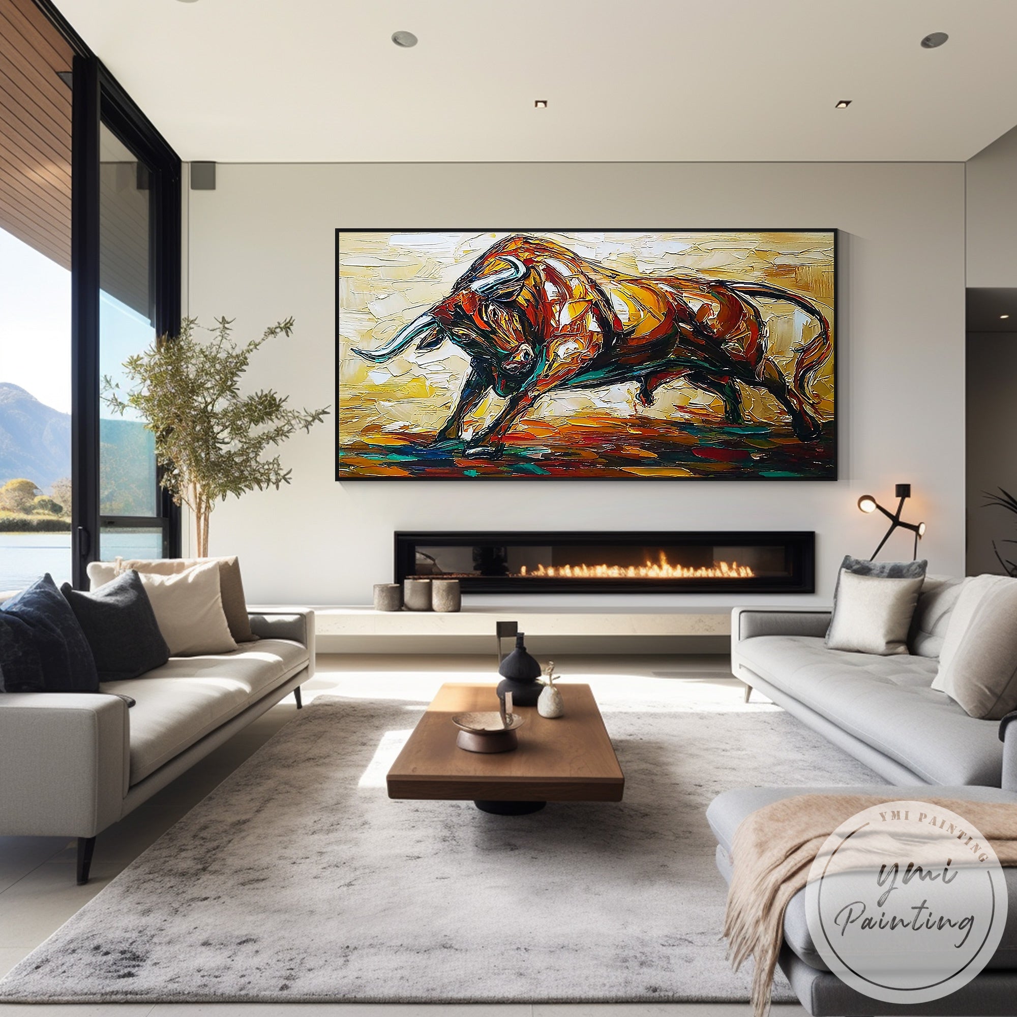 Contemporary animal wall art gold bull luxury style decor