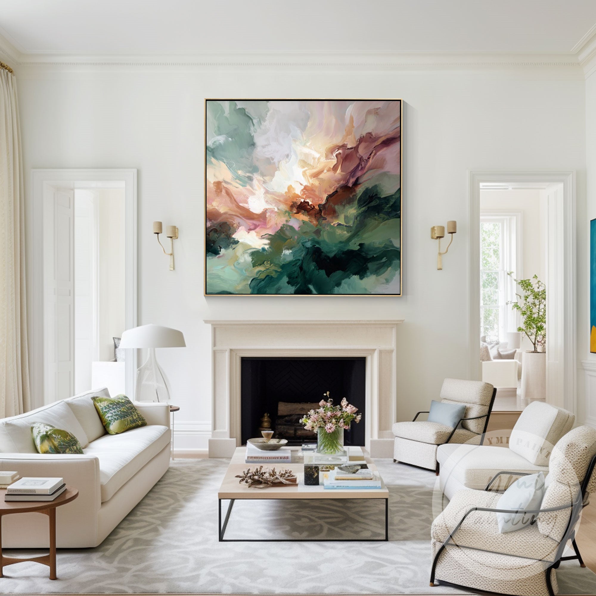 Nature inspired abstract painting for living room decor